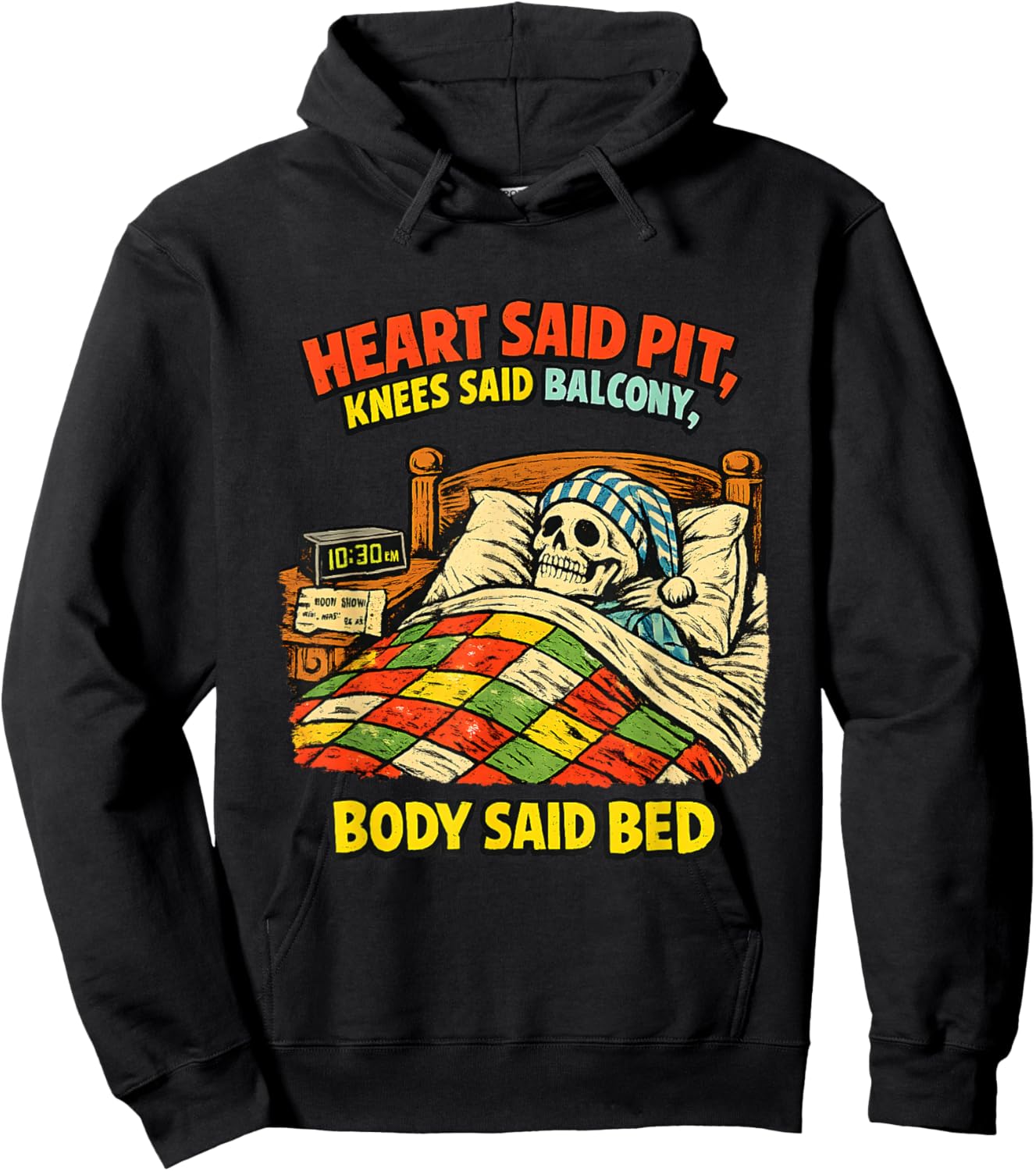 Funny Aging Metalhead Mosh Pit Concert Bed Recovery Skeleton Hoodie - Hoodie | Black
