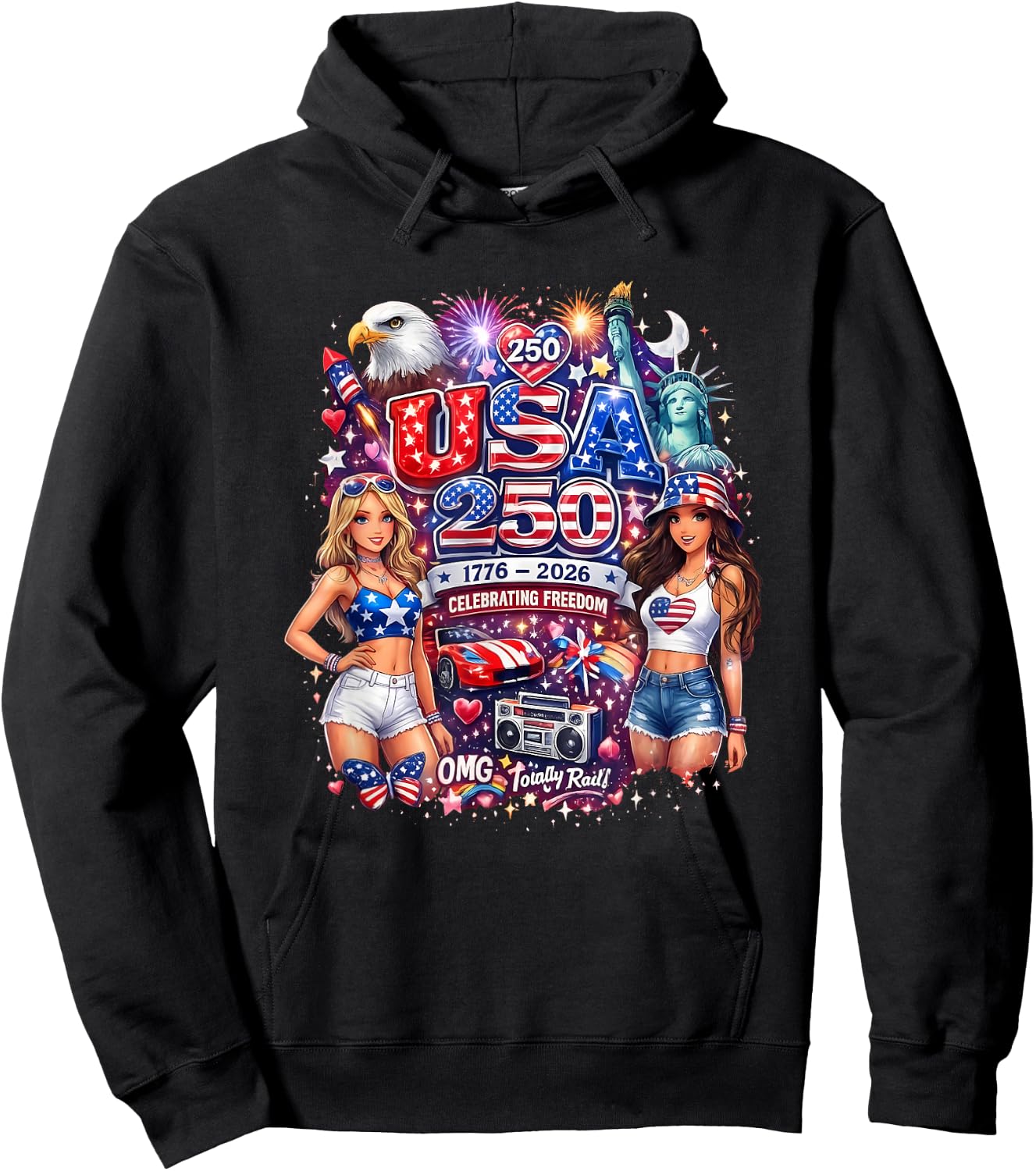 Totally Rad Freedom Celebration Liberty Fireworks Design Hoodie - Hoodie | Black