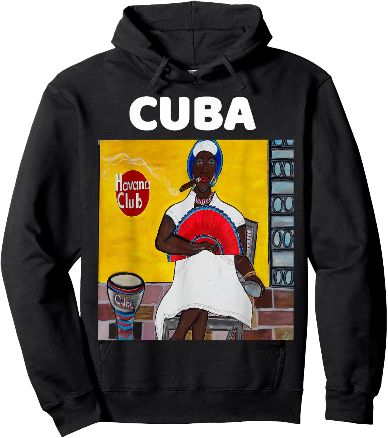 Havana Cuba Art Afro Woman Cuban Cigar Gift Hoodie - Hoodie | Black