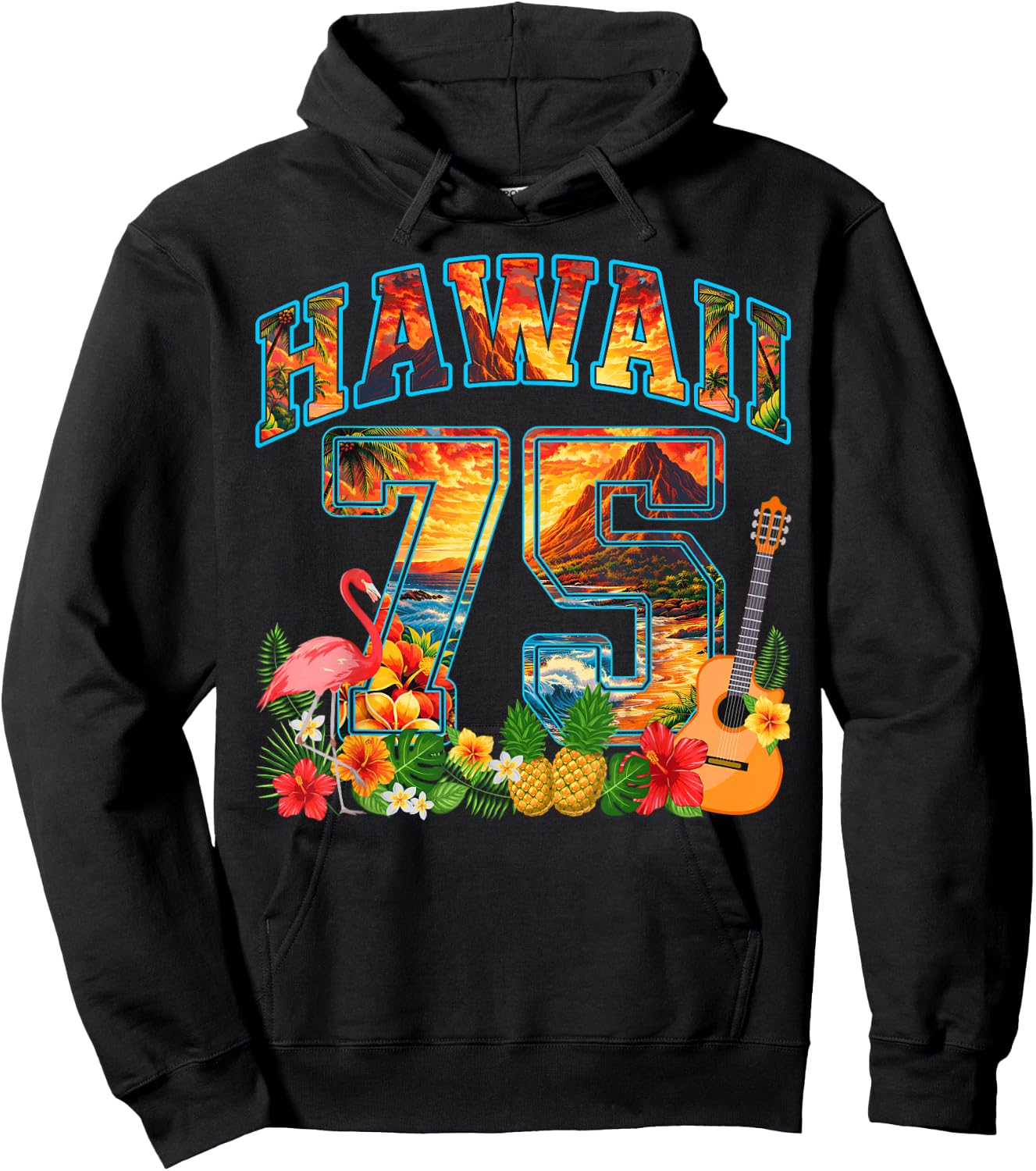 75th Birthday Party Hawaii Tropical Beach Summer Men Women Hoodie - Hoodie | Black