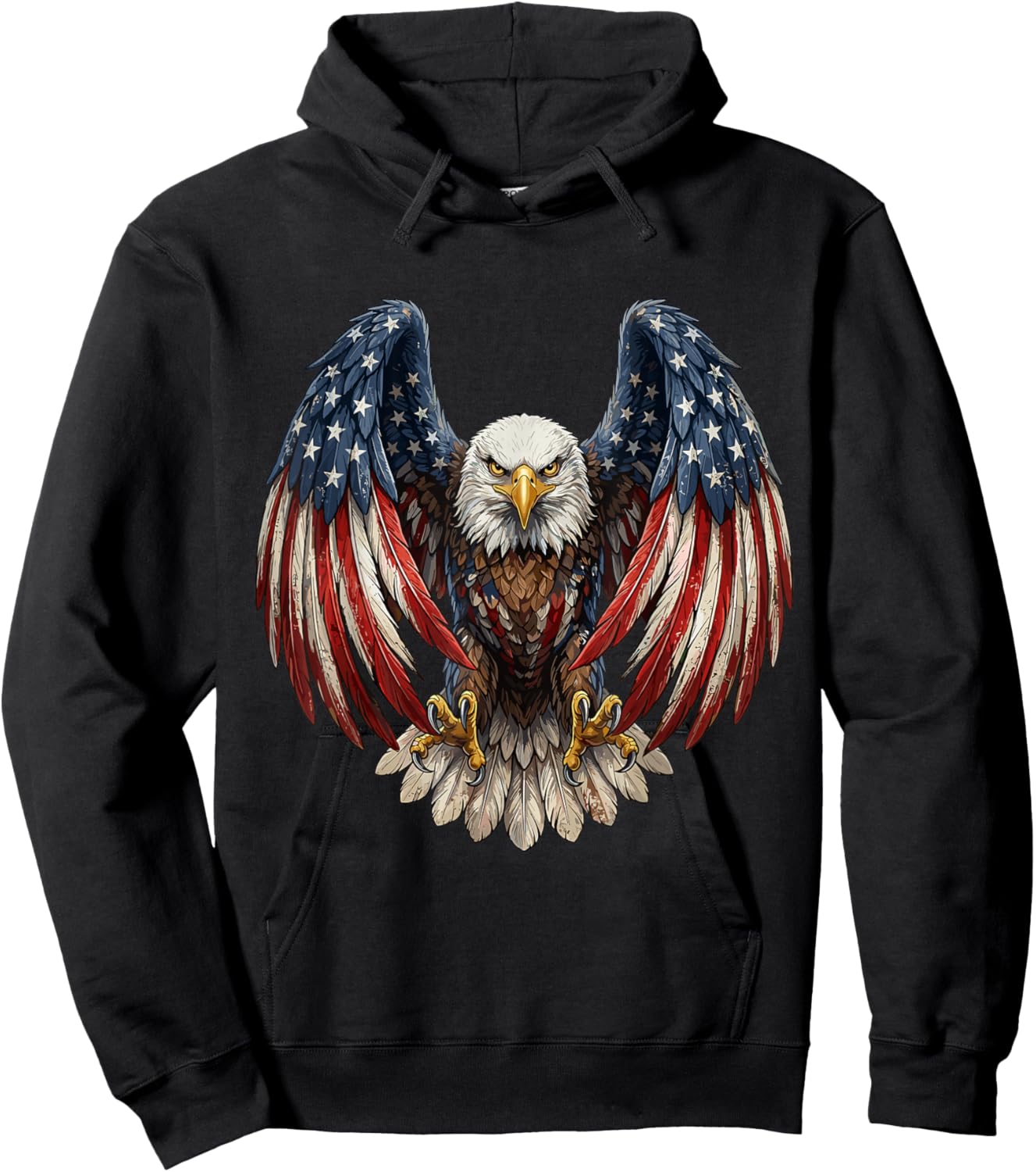 4th of July American Flag Bald Eagle USA Patriotic Men Women Hoodie - Hoodie | Black