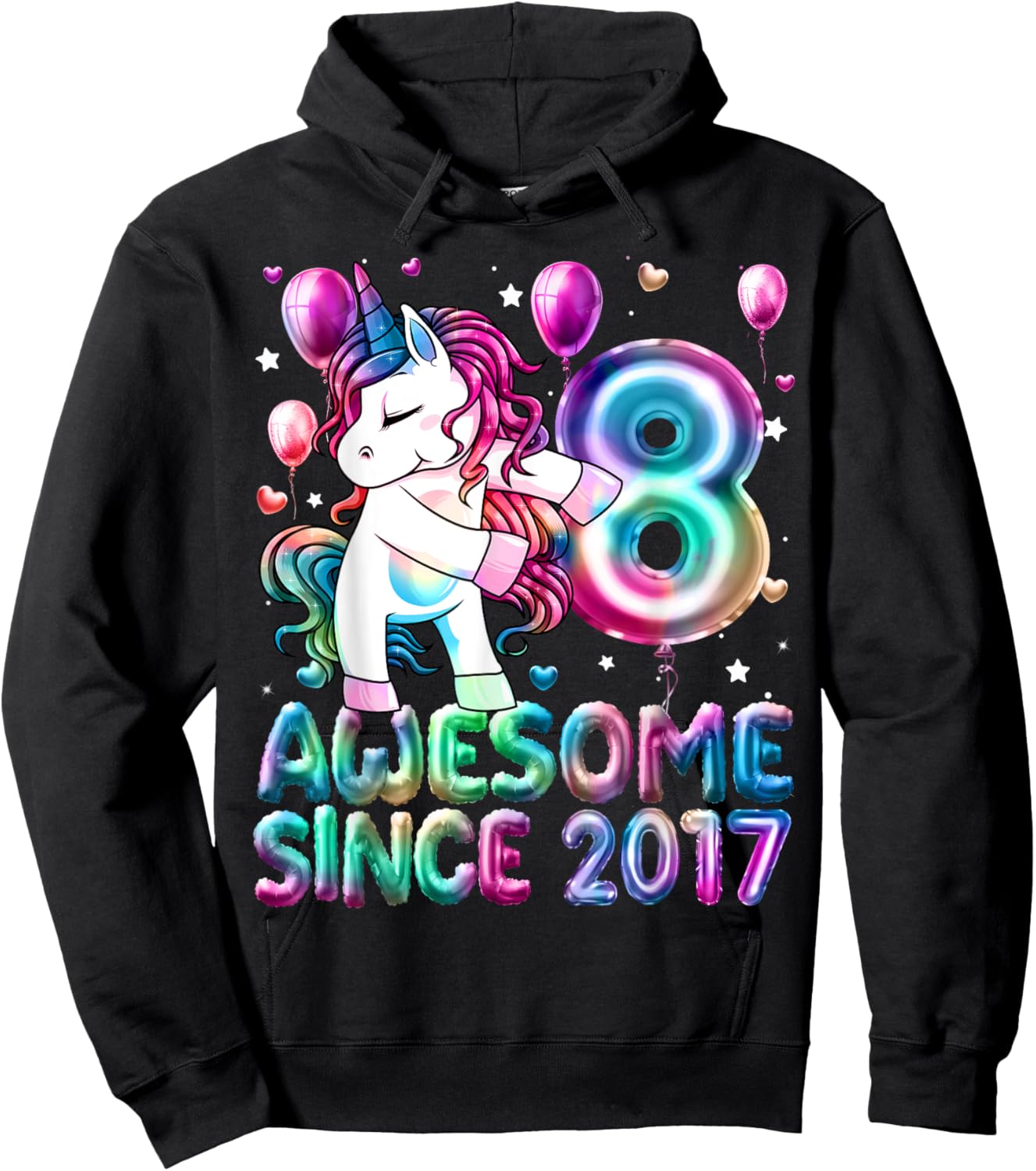 Flossing Unicorn 8 Year Old 8th Birthday Girl Unicorn Party Hoodie - Hoodie | Black