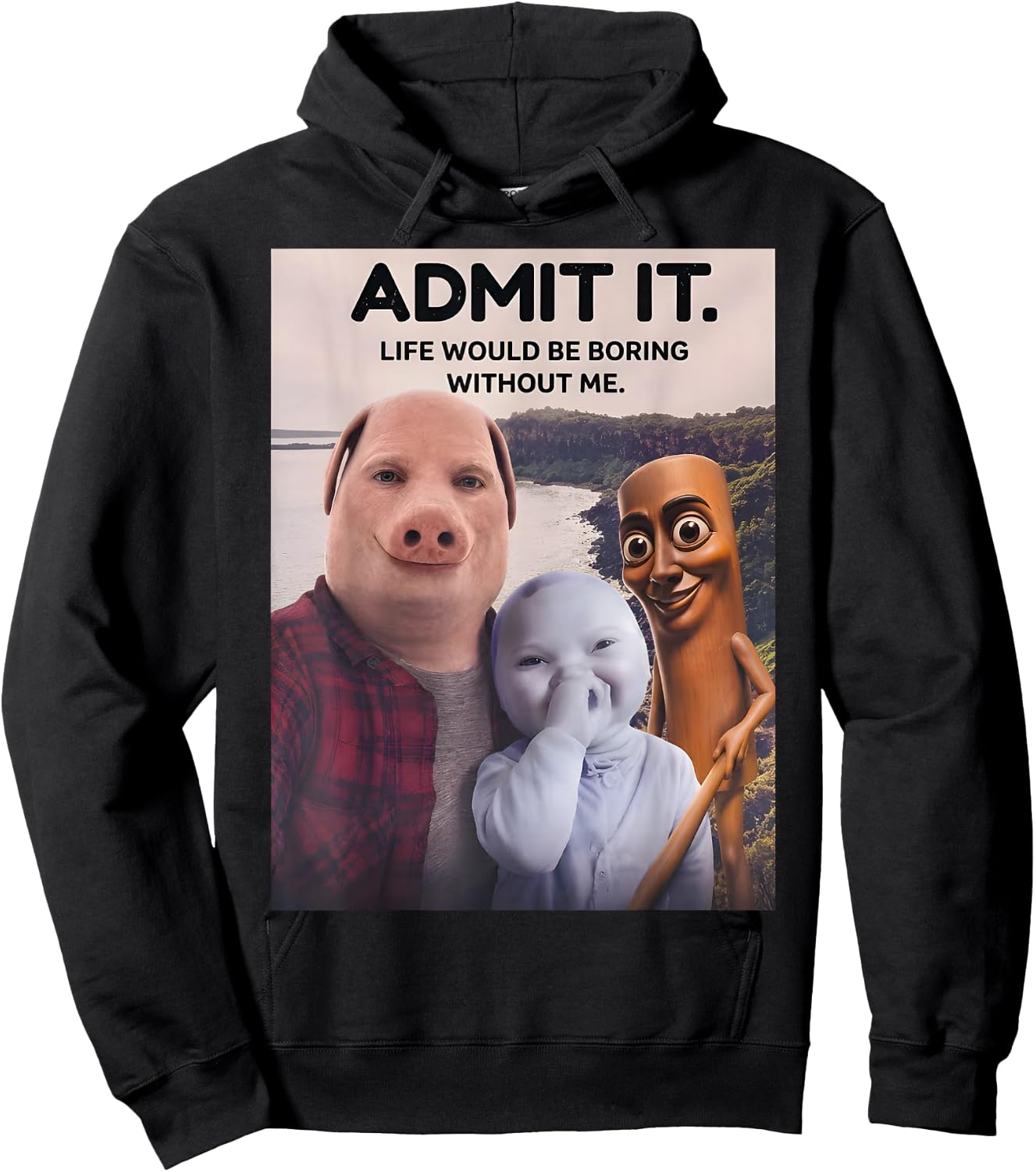 Tung Tung Tung Sahur John Pork Italian Brainrot AI Baby Meme Hoodie - Hoodie | Black