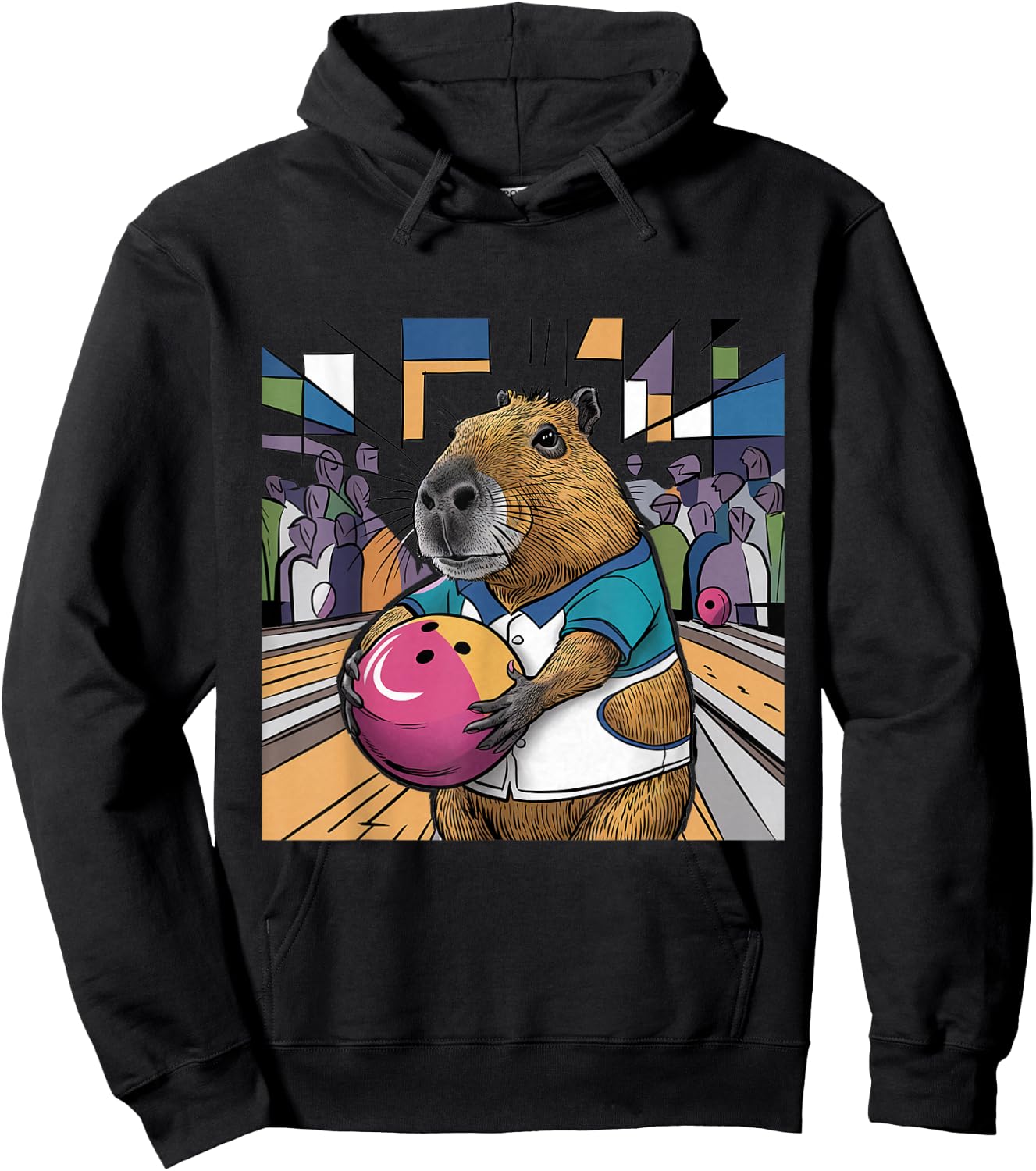 Smilefuntees Funny Capybara Bowling Sports Cartoon Hoodie - Hoodie | Black