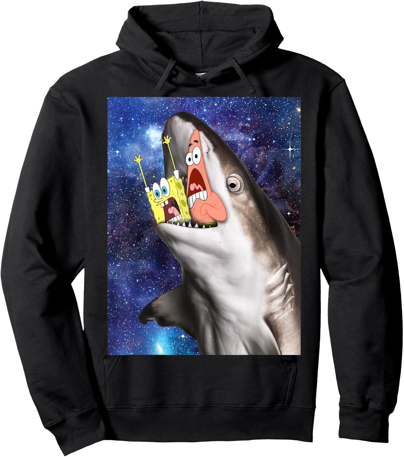 Spongebob And Patrick Shark Attack Hoodie - Hoodie | Black