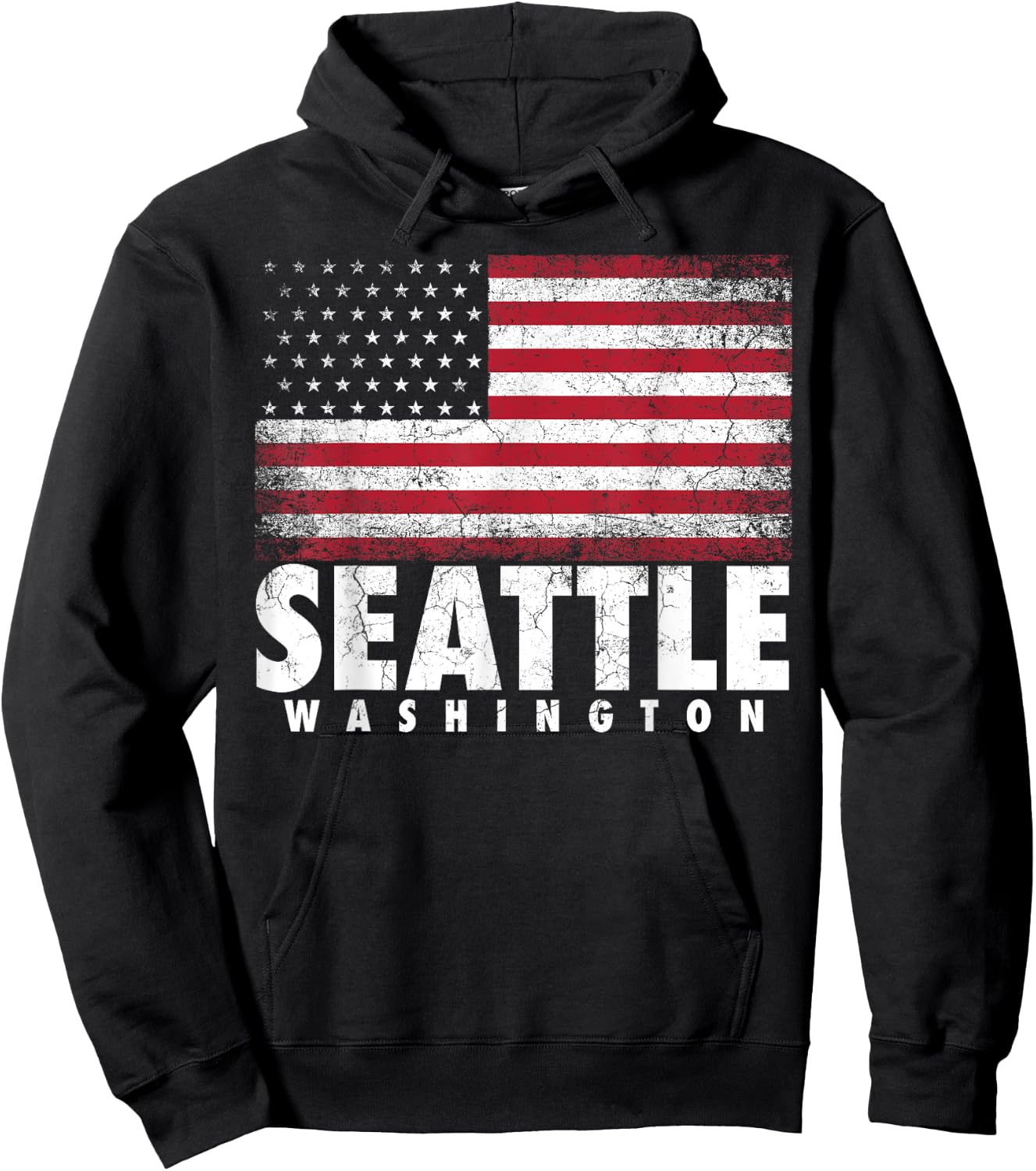4th of July Women Seattle Washington American Flag Hoodie - Hoodie | Black