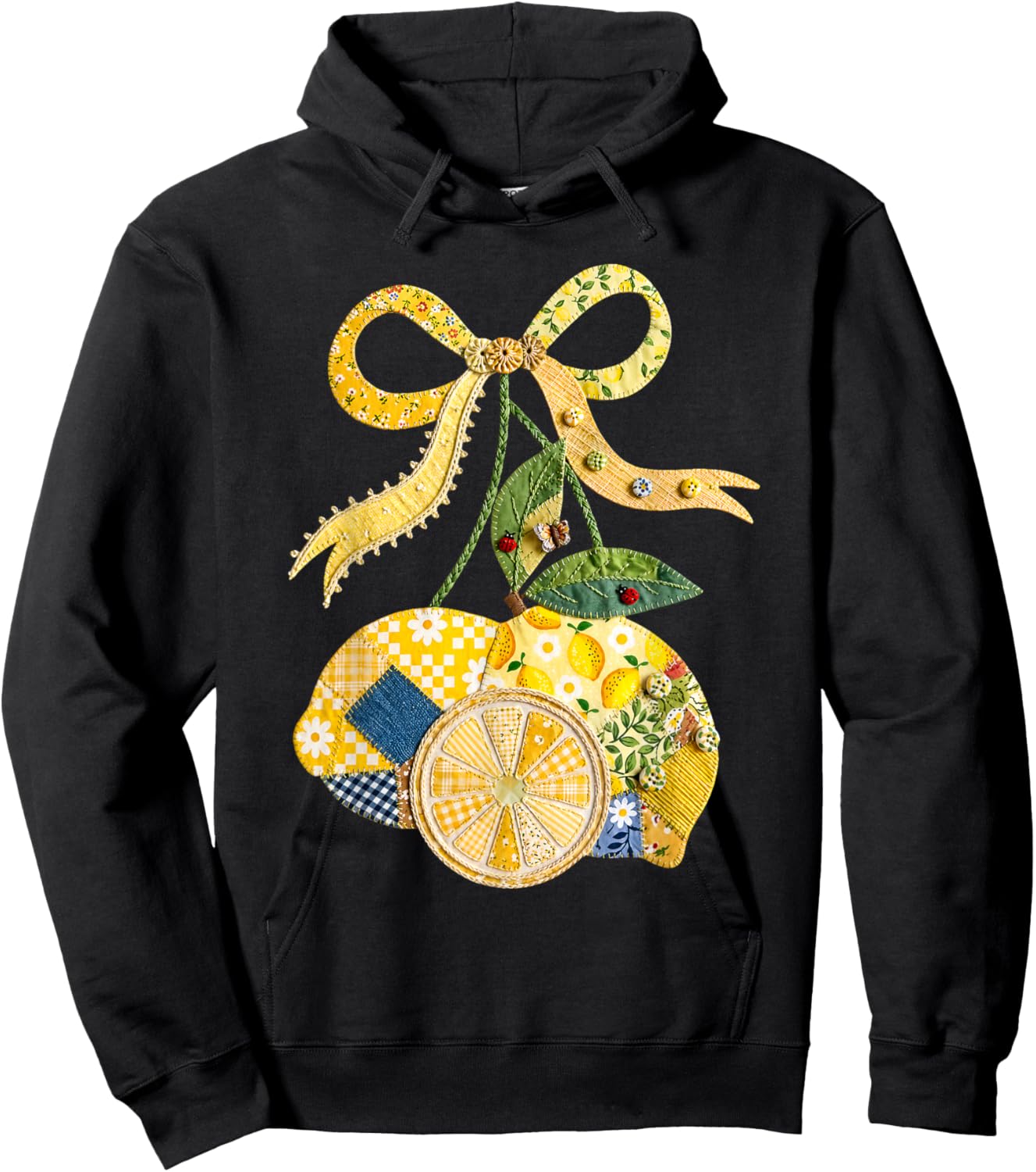 Summer Vacation Lemon Patchwork Coquette Bow Hawaii Beach Hoodie - Hoodie | Black