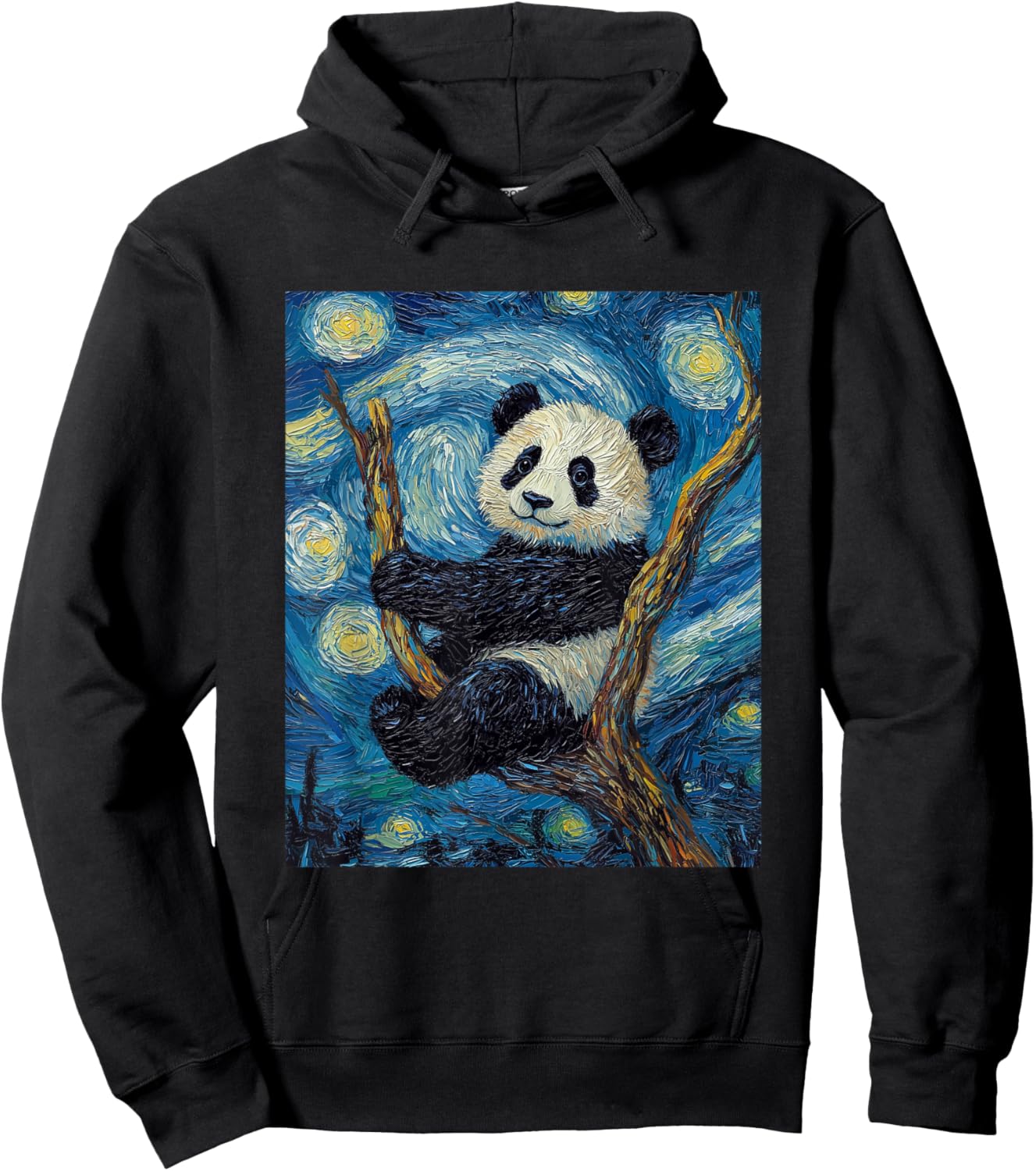 Cute Panda Bear - Van Gogh Style - Starry Night Graphic Hoodie - Hoodie | Black