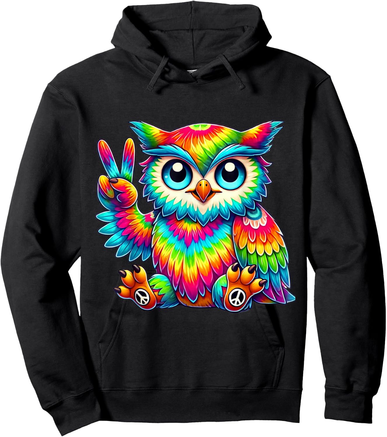Tie-Dye Owl Peace Sign hippie Hoodie - Hoodie | Black