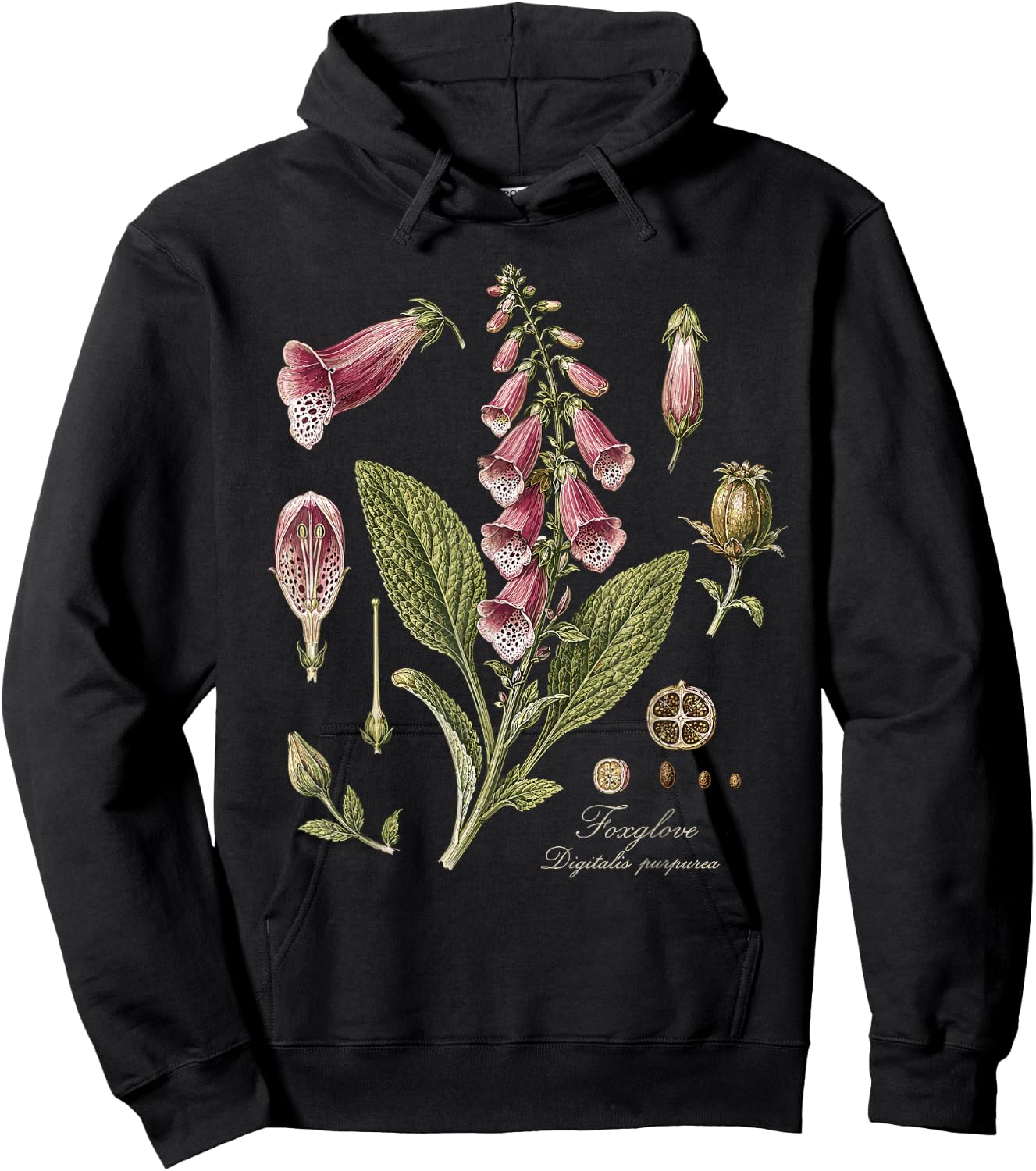 Foxglove Digitalis Purpurea Vintage Botanical Hoodie - Hoodie | Black