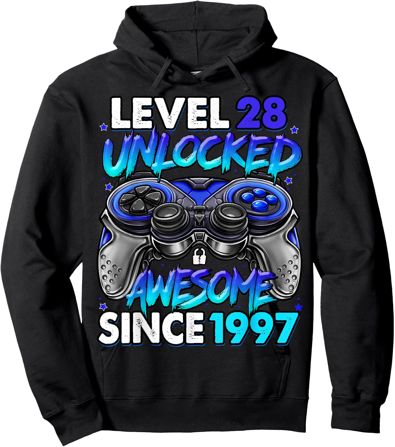Level 28 Unlocked Awesome Since 1997 28th Birthday Gaming Hoodie - Hoodie | Black