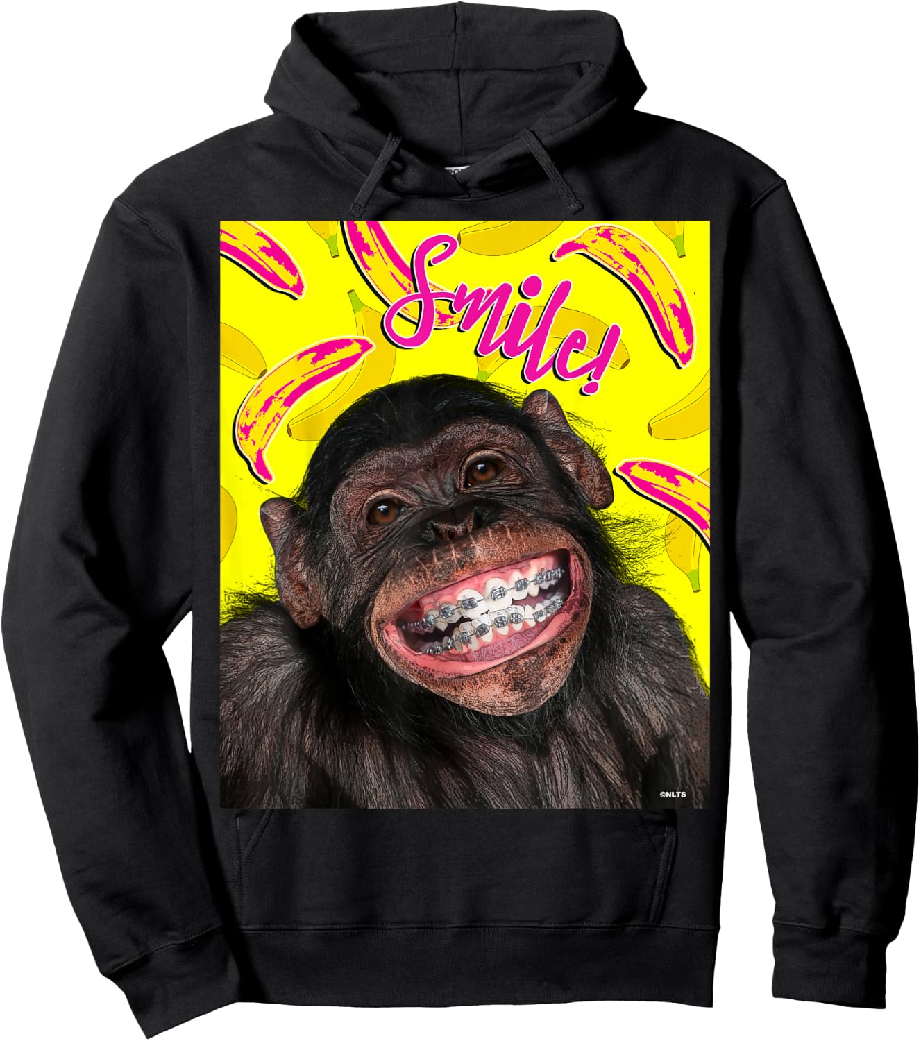 Smile! Smiling chimpanzee with braces Funny Humor Hoodie - Hoodie | Black