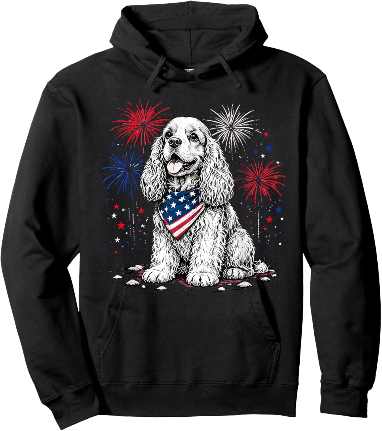 Cocker Spaniel America's 250th Patriotic Fireworks Animal Hoodie - Hoodie | Black