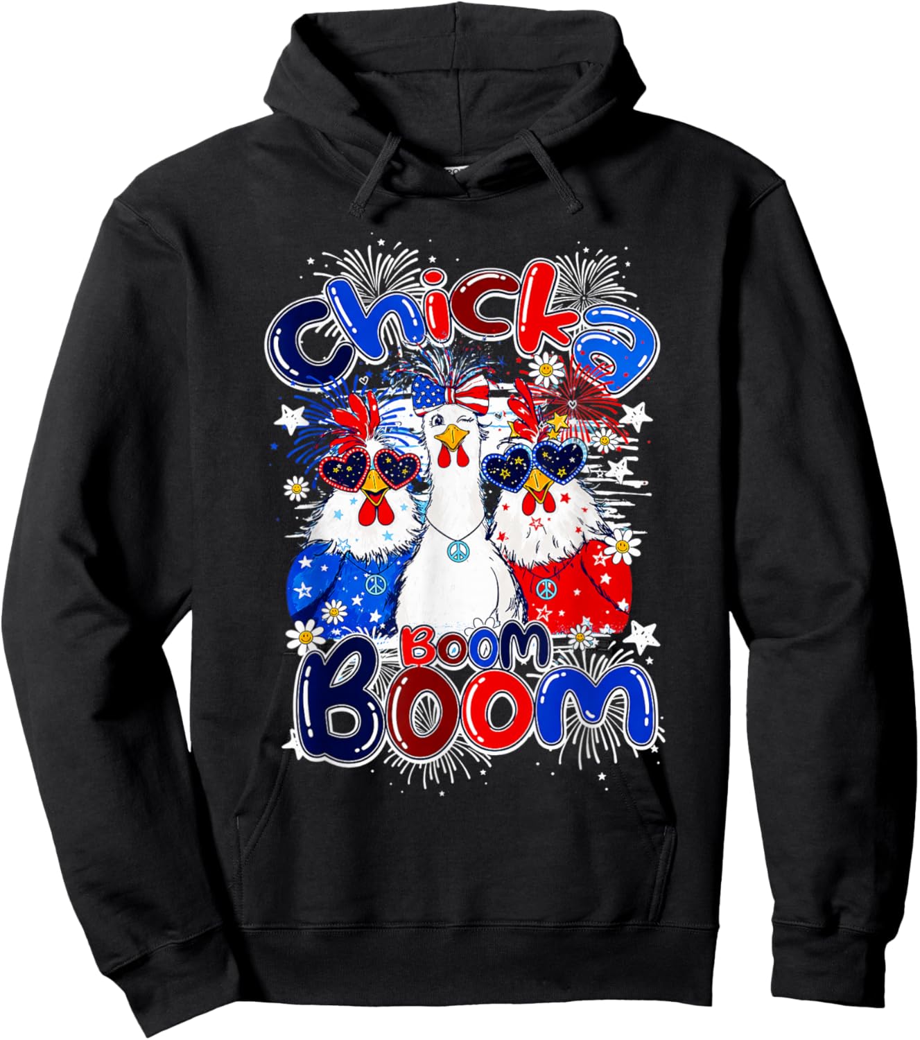 Chicka Boom Boom Funny Chicken Patriotic 4th of July Hoodie - Hoodie | Black