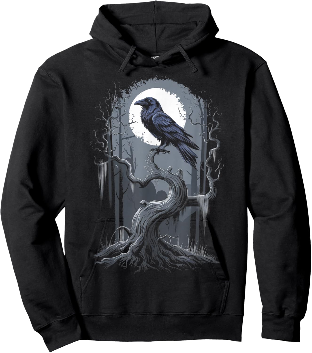 Black Crow Raven Bird Moon Forest Hoodie - Hoodie | Black
