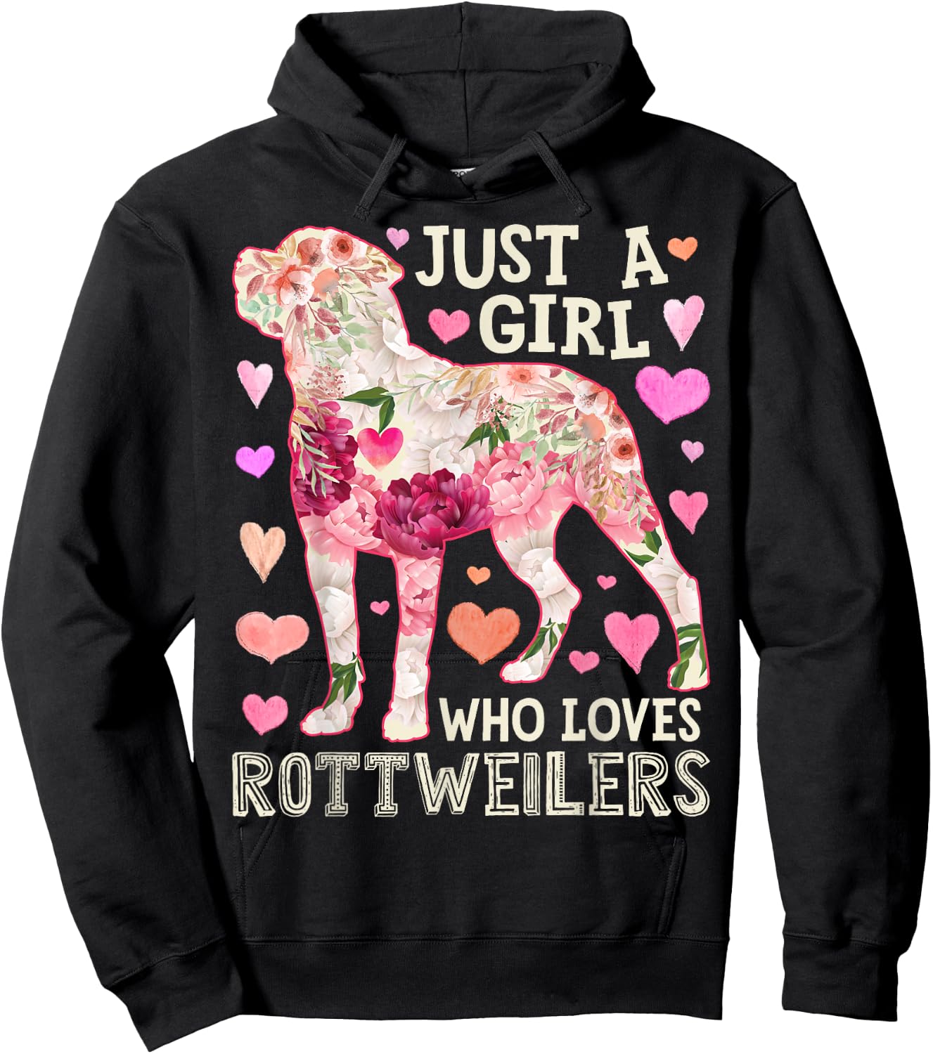 Rottweiler Just A Girl Who Loves Dog Flower Women Floral Hoodie - Hoodie | Black