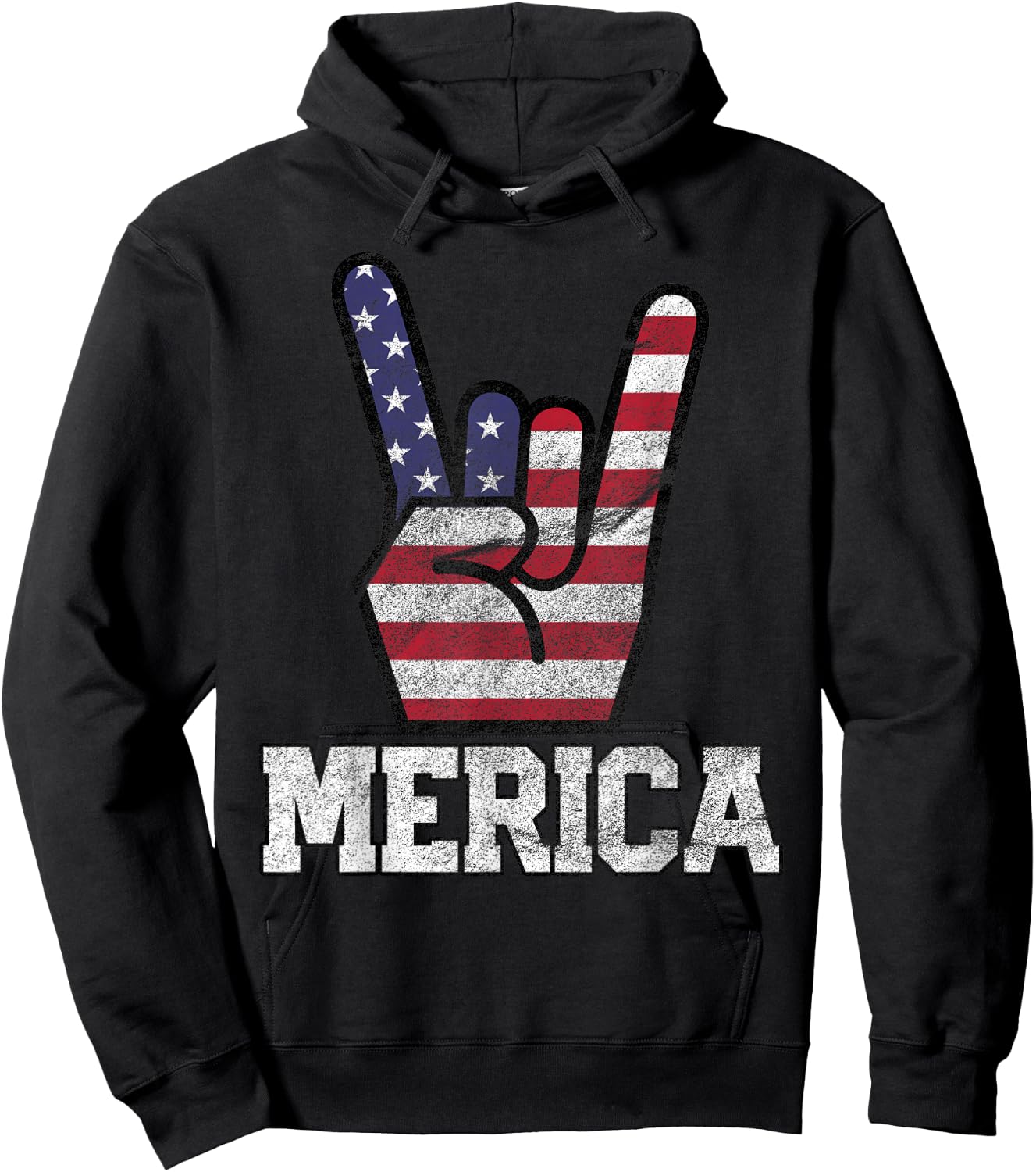 Merica Rock Sign 4th of July Vintage American Flag Retro USA Small Hoodie - Hoodie | Black
