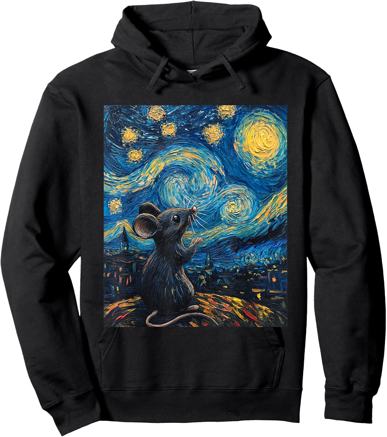Cute Mouse Rat - Van Gogh Style - Starry Night Graphic Hoodie - Hoodie | Black