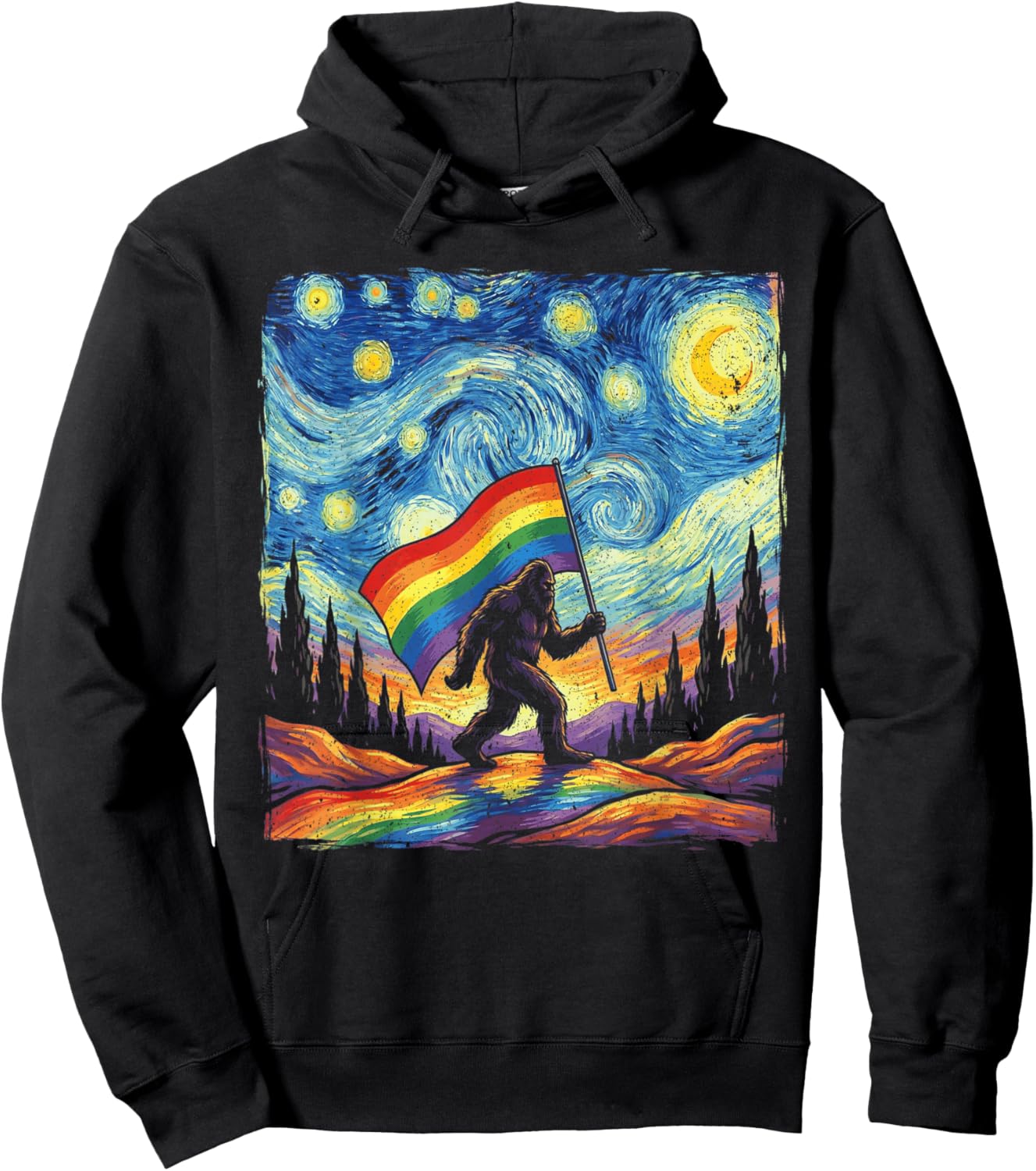 Bigfoot Starry Night Sasquatch Gay Pride LGBT Support Hoodie - Hoodie | Black