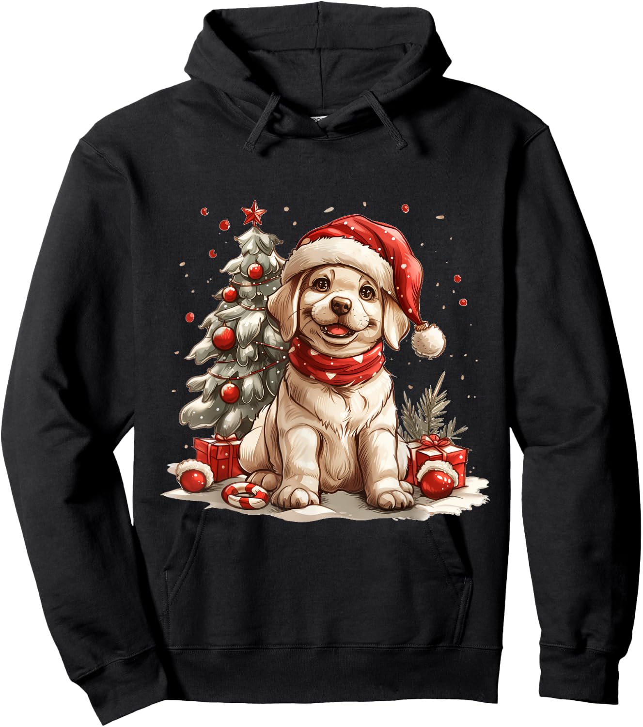 Cute Christmas Yellow Labrador Retriever Puppy Santa Dog Red Hoodie - Hoodie | Black
