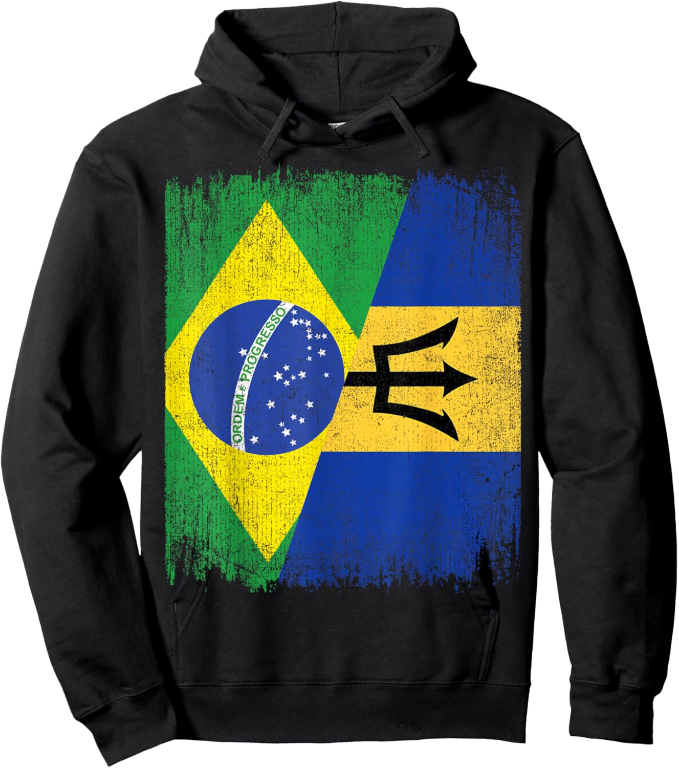 Half Brazil Barbados Split Flag Brazilian Barbadian Roots Hoodie - Hoodie | Black