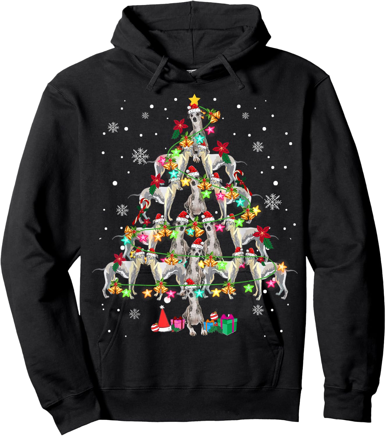 Whippets Christmas Tree Funny Whippets Lover Christmas Hoodie - Hoodie | Black