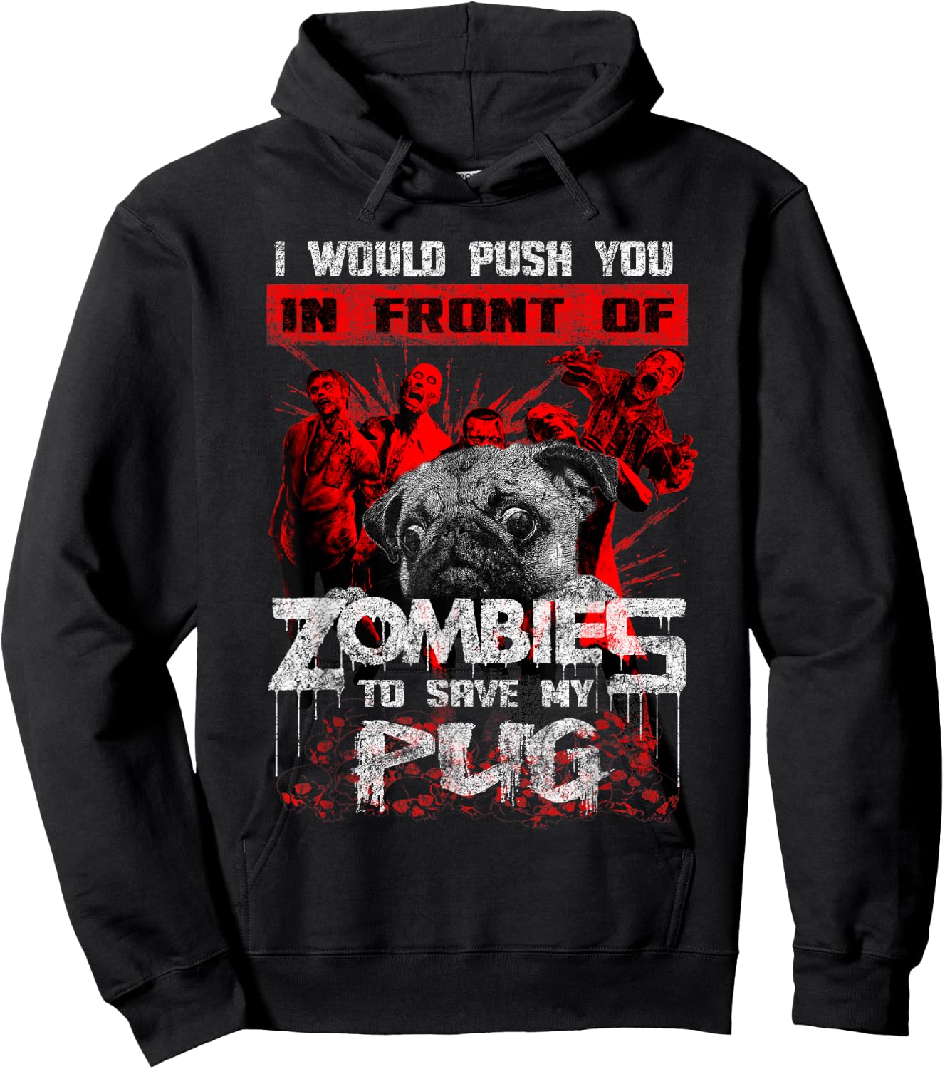Cute Pugs Halloween Funny Pug Zombie Gift Shirt Hoodie - Hoodie | Black