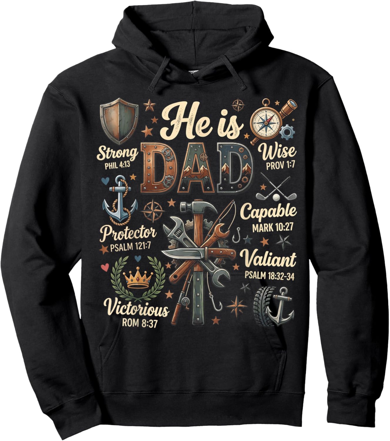 Fathers Day Christian Dad Bible Verse Hoodie - Hoodie | Black