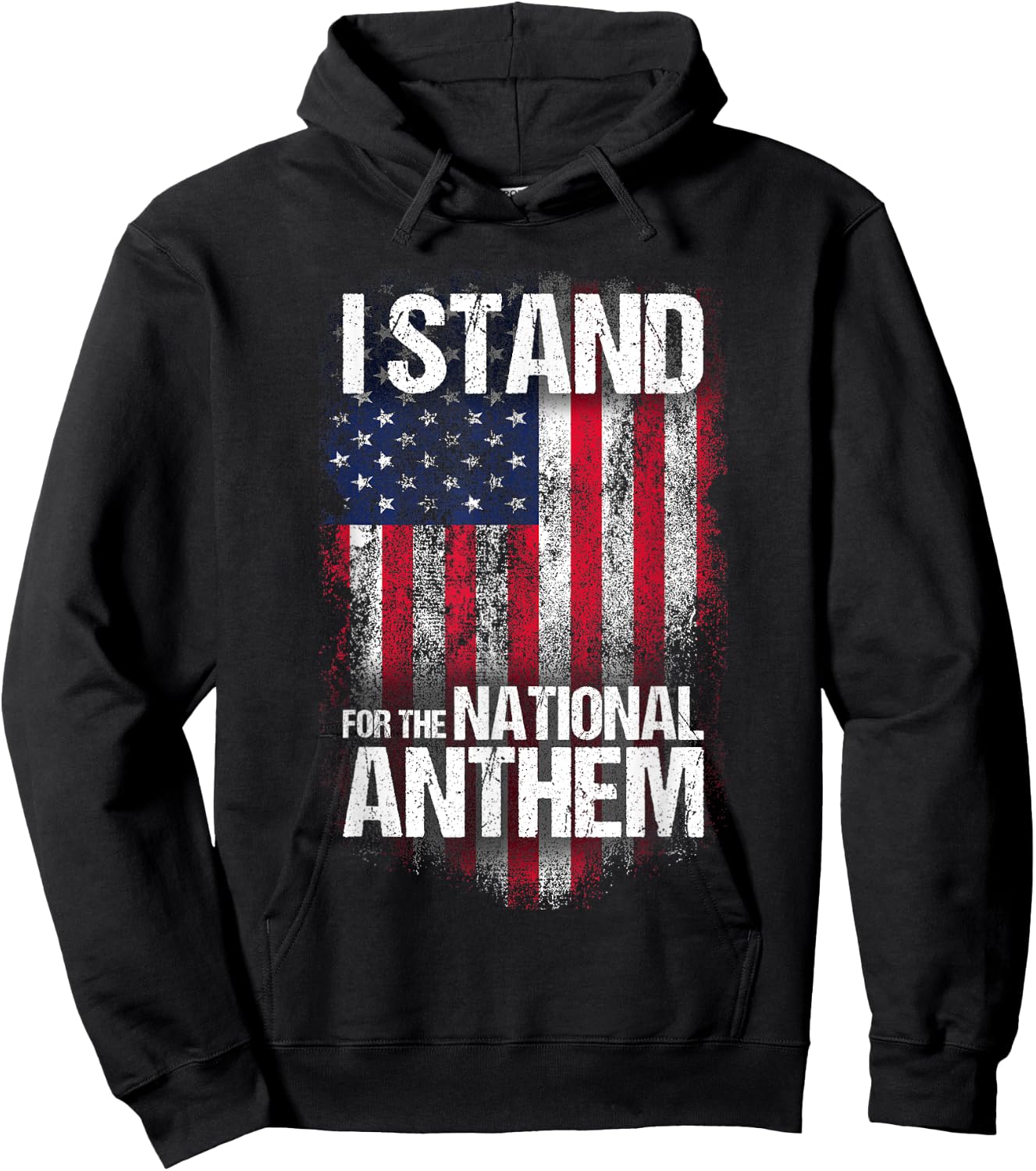 I Stand for the National Anthem , Distressed USA Flag Hoodie - Hoodie | Black