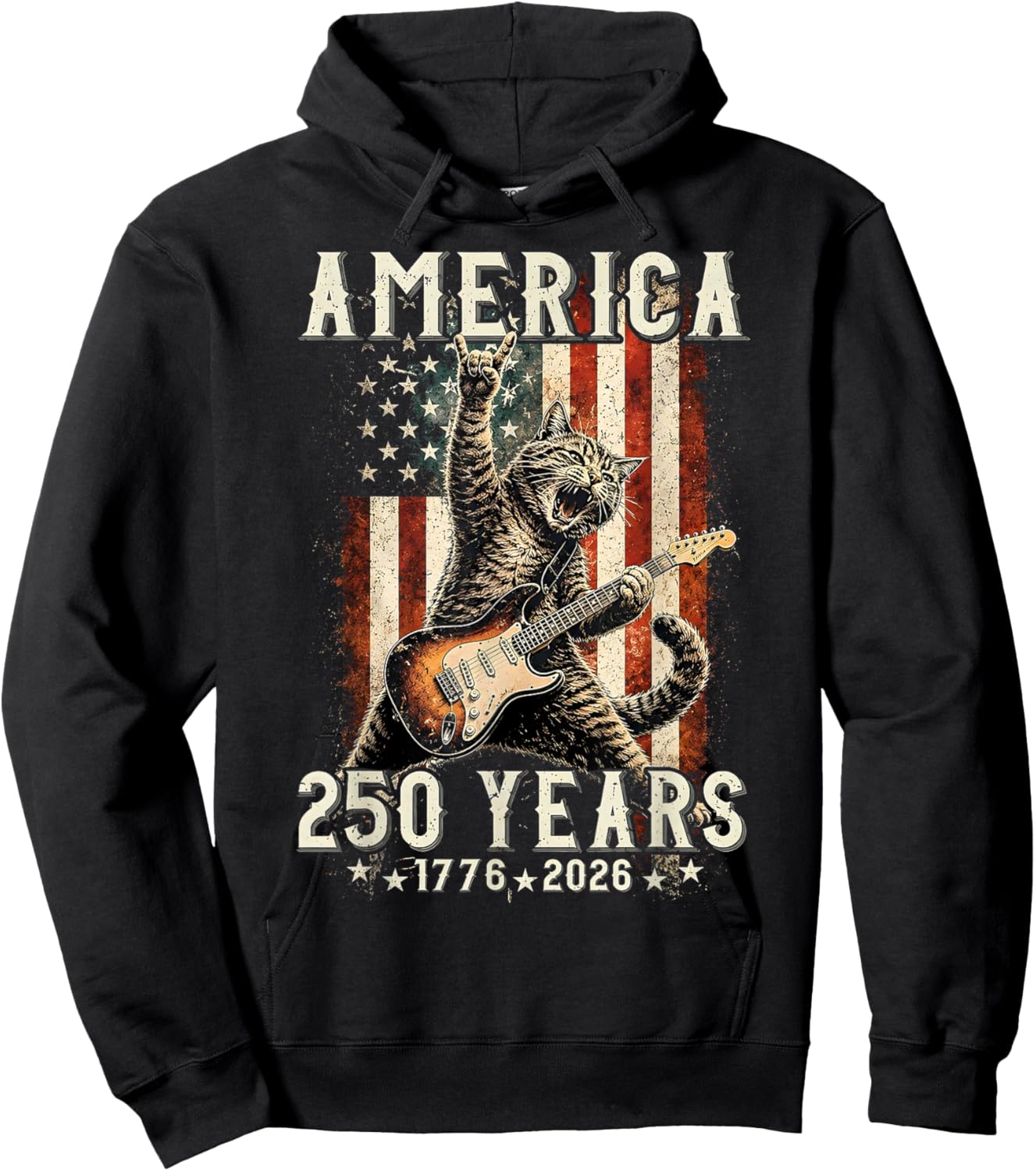 Retro Cat Playing Guitar Rock Star 250 Years Women Hoodie - Hoodie | Black