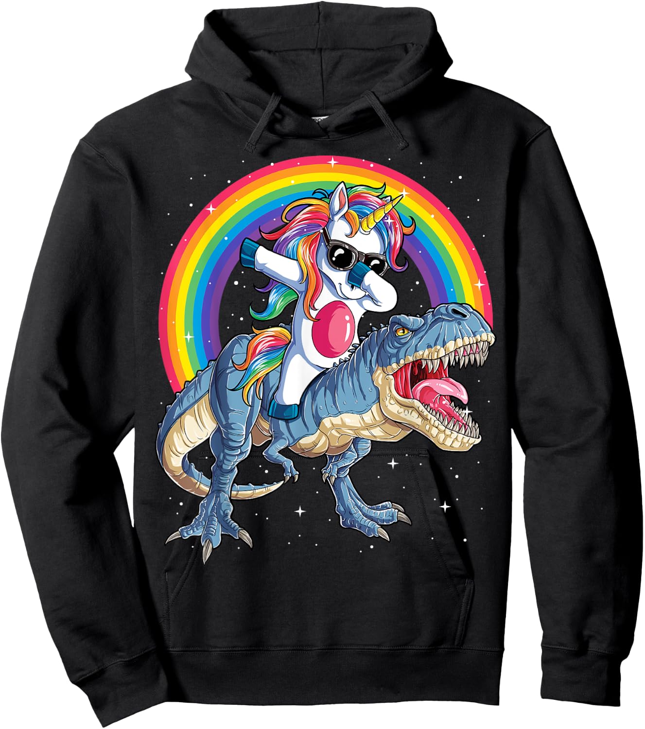 Dabbing Unicorn Dinosaur T-rex Boys Girls Rainbow Galaxy Hoodie - Hoodie | Black