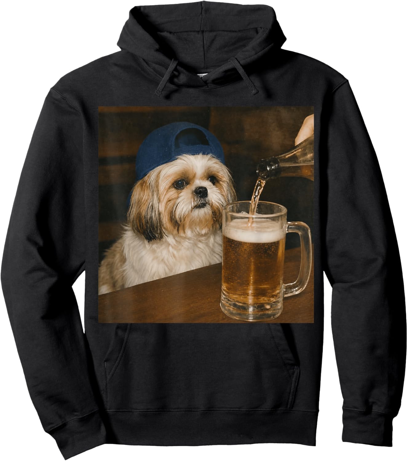 Shih Tzu Drinking Beer Funny Dog Meme Hoodie - Hoodie | Black