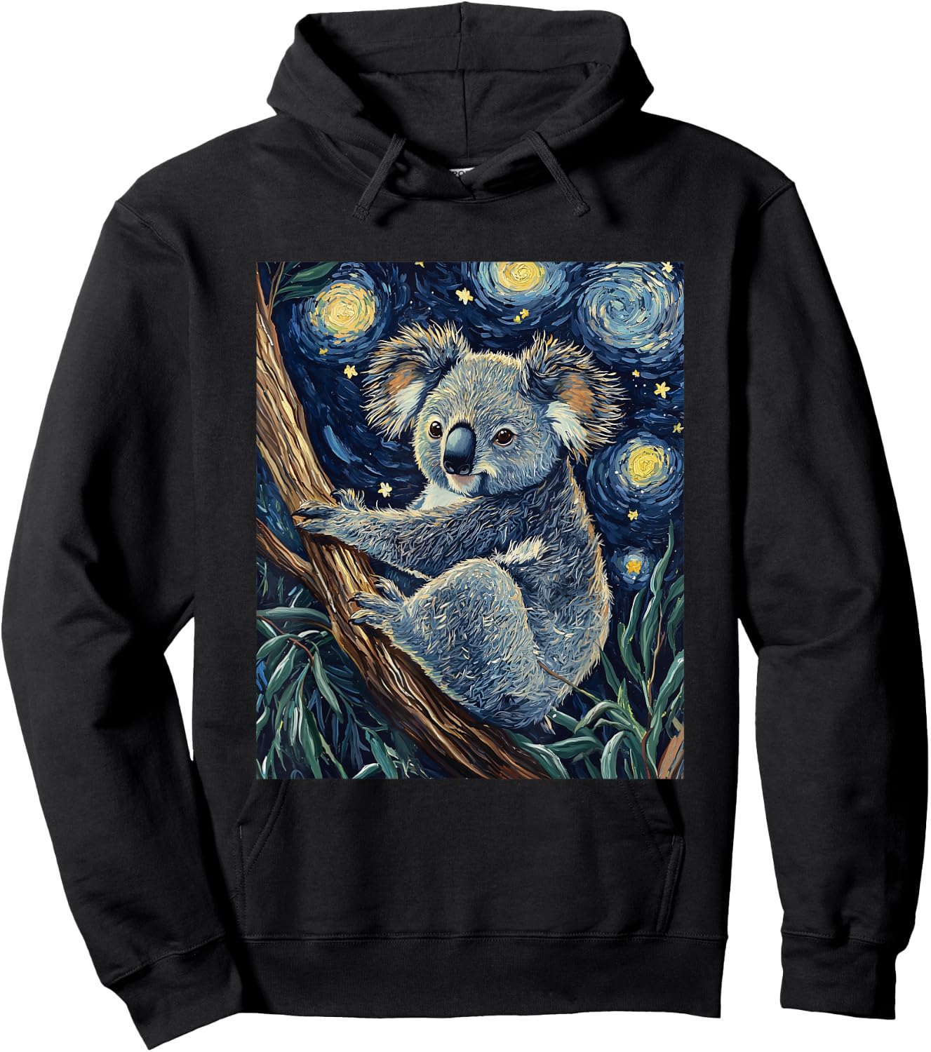 Cute Koala Bear - Van Gogh Style - Starry Night Graphic Hoodie - Hoodie | Black