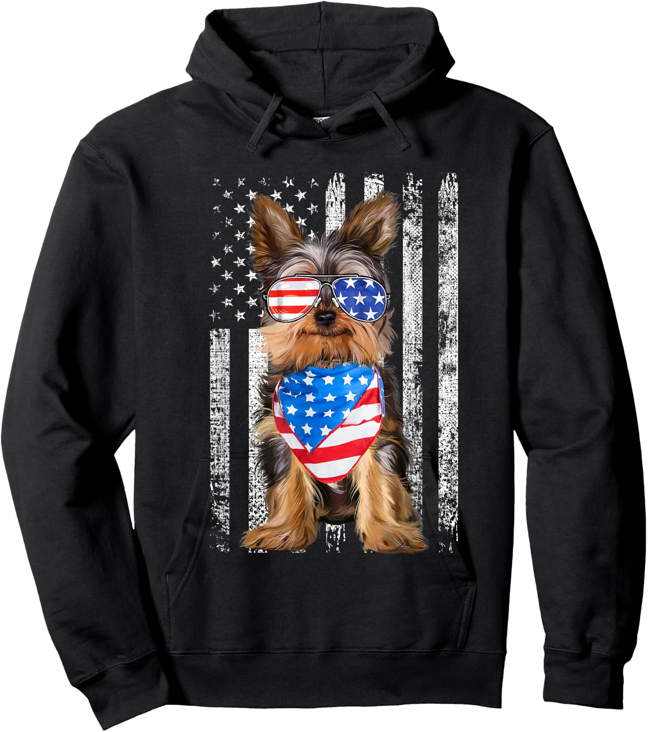 Yorkshire American Flag Patriotic Yorkie Dog 4th of July Hoodie - Hoodie | Black