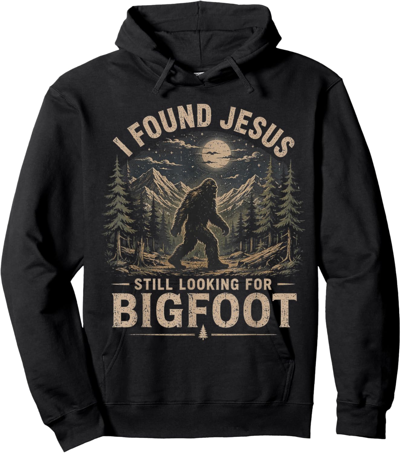 I Found Jesus Still Looking for Bigfoot Retro Vintage Hoodie - Hoodie | Black