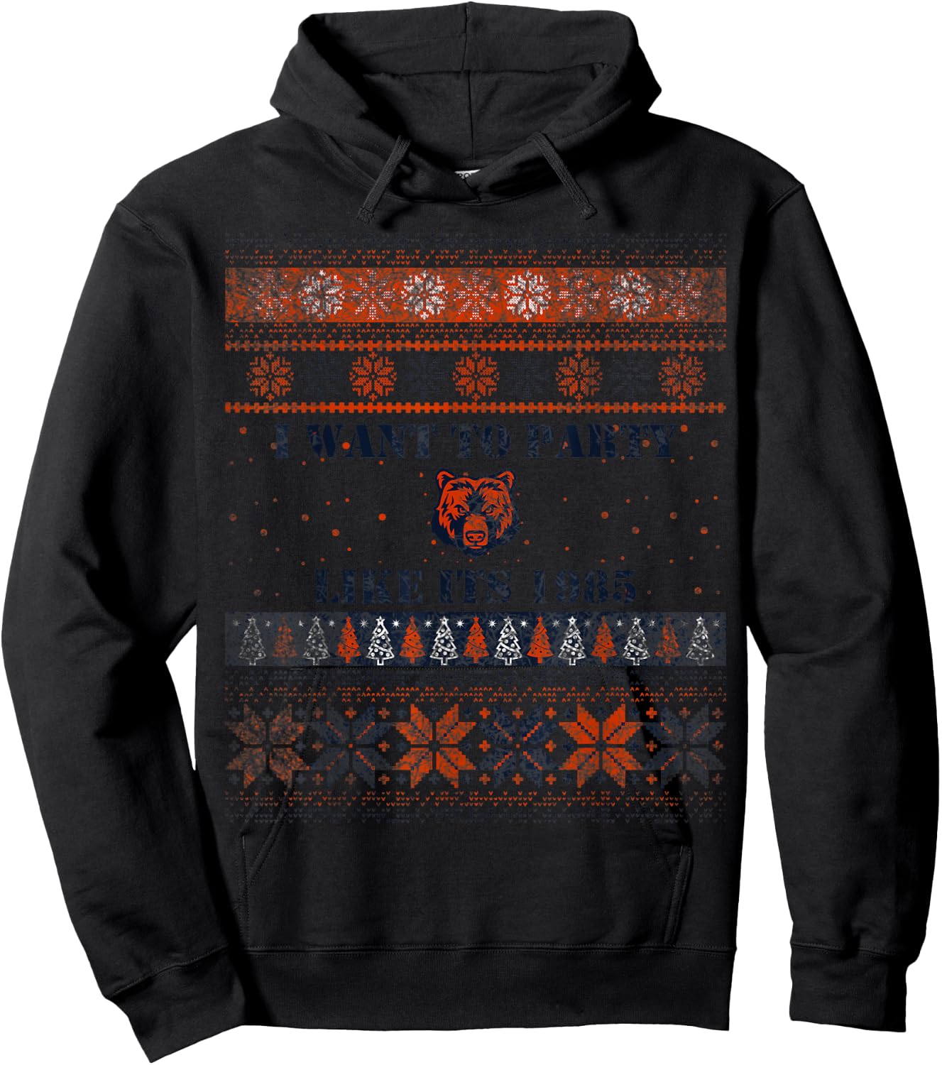 I want to Party Like its 1985 Ugly Bear Head Xmas Sweater Hoodie - Hoodie | Black