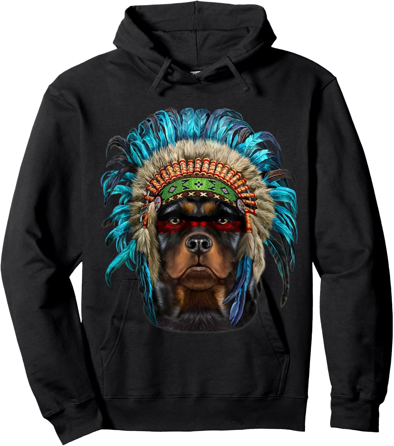 Rottweiler Dog wearing Native American Indian Headdress Men Women Kids Hoodie - Hoodie | Black