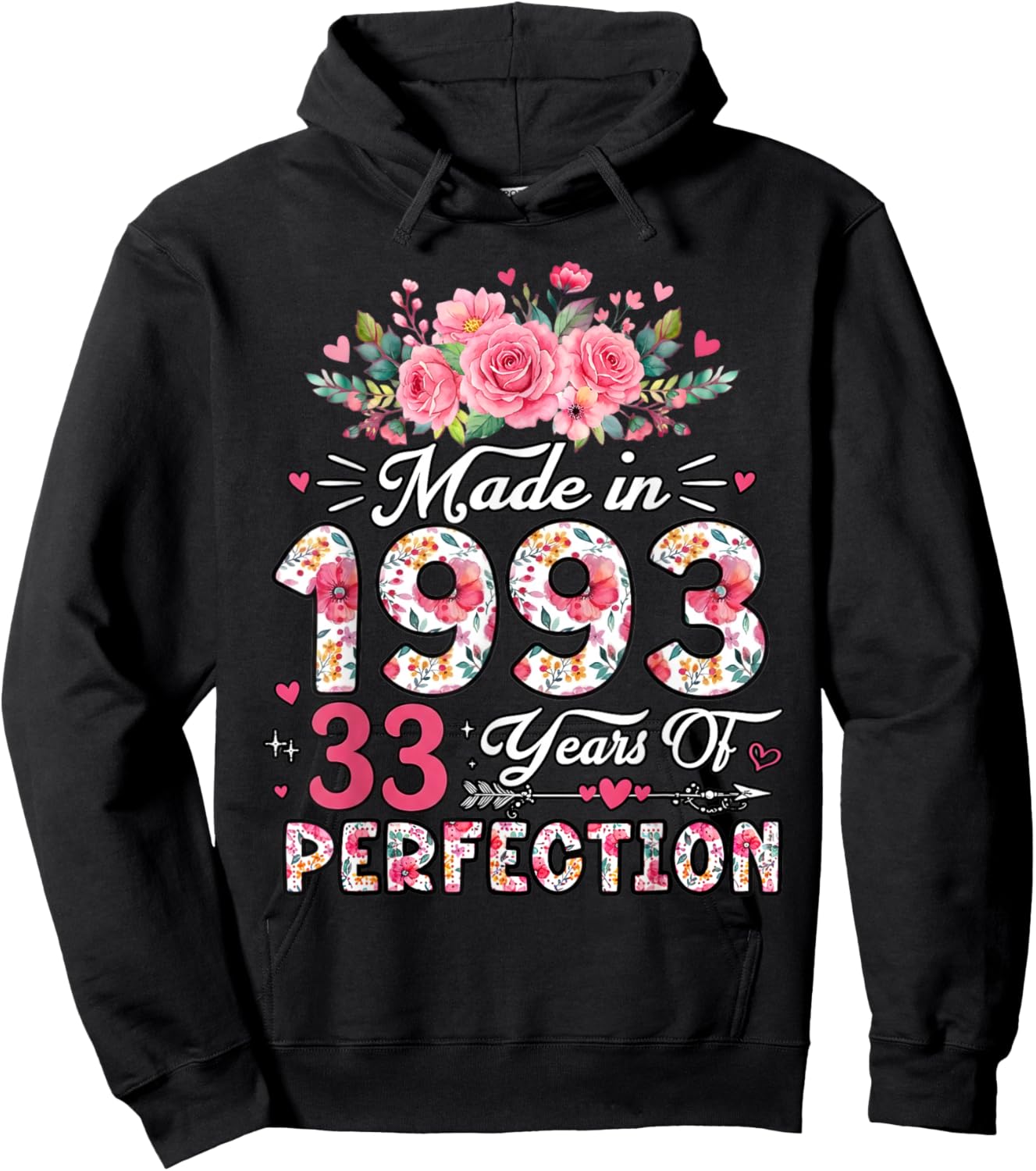 33 Birthday Decorations Men Women Bday 33rd Birthday Floral Hoodie - Hoodie | Black
