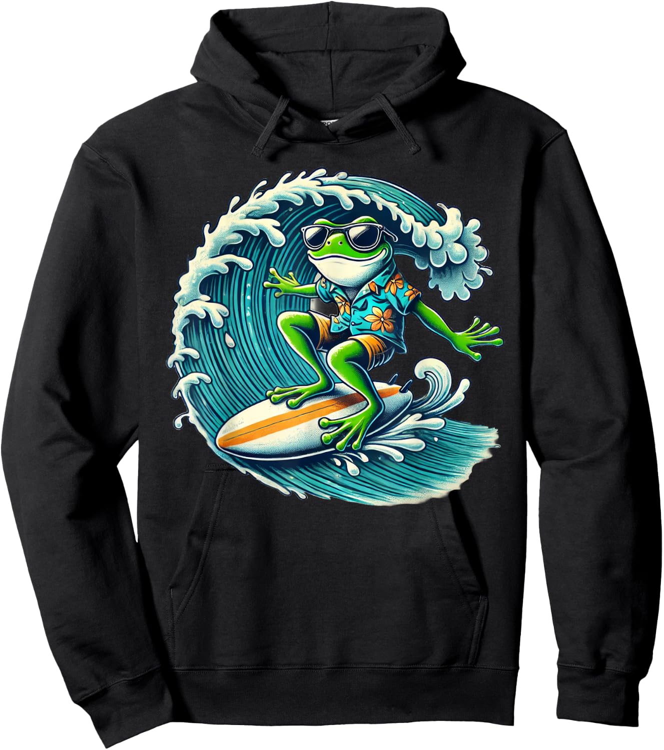 Frog Wearing Sunglasses Surfing Hoodie - Hoodie | Black