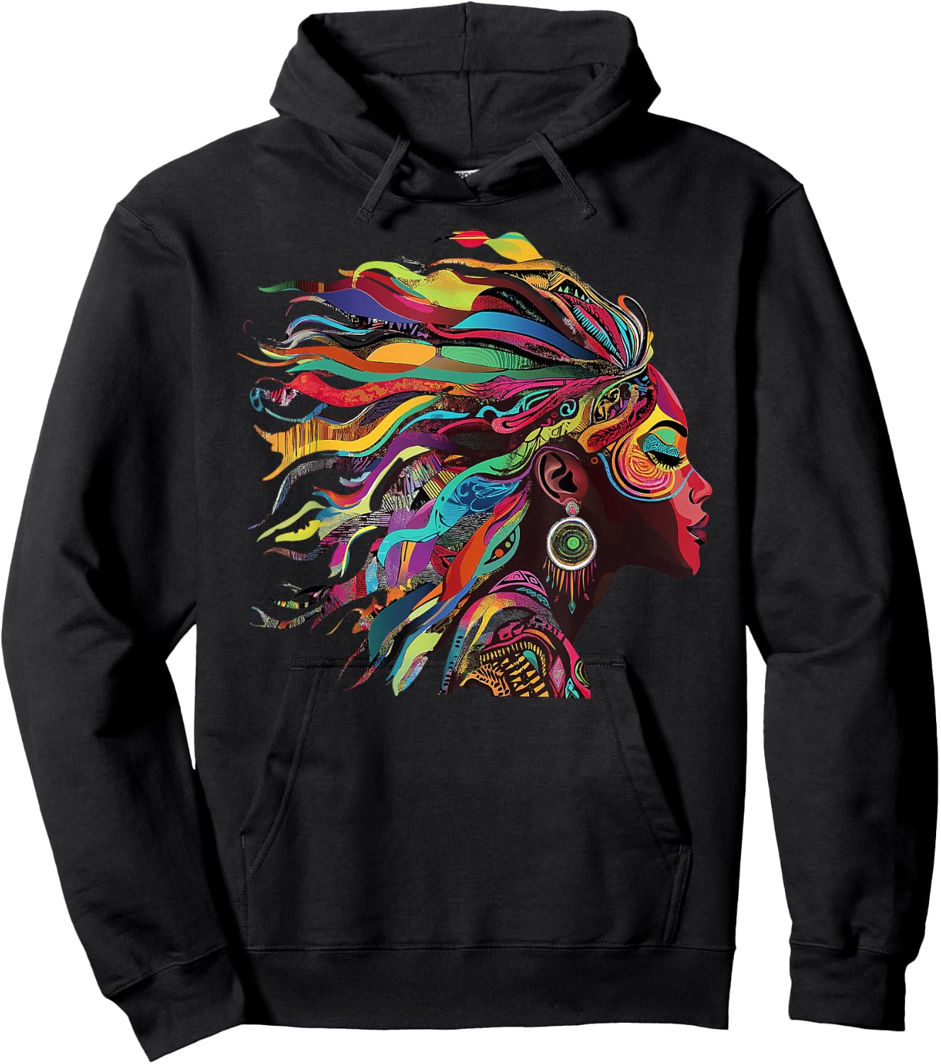 Woman Natural Roots Hair Rainbow Dashiki African Tribal Hoodie - Hoodie | Black