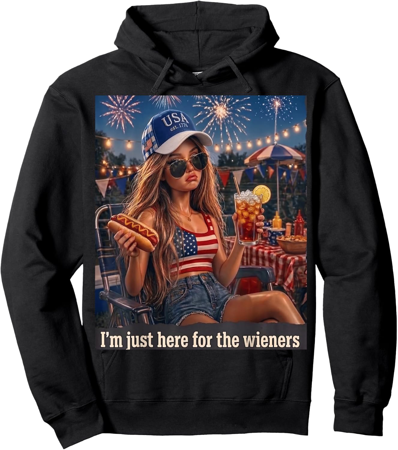 Funny Doll Face I'm Just Here for The Wieners Sarcastic Hoodie - Hoodie | Black