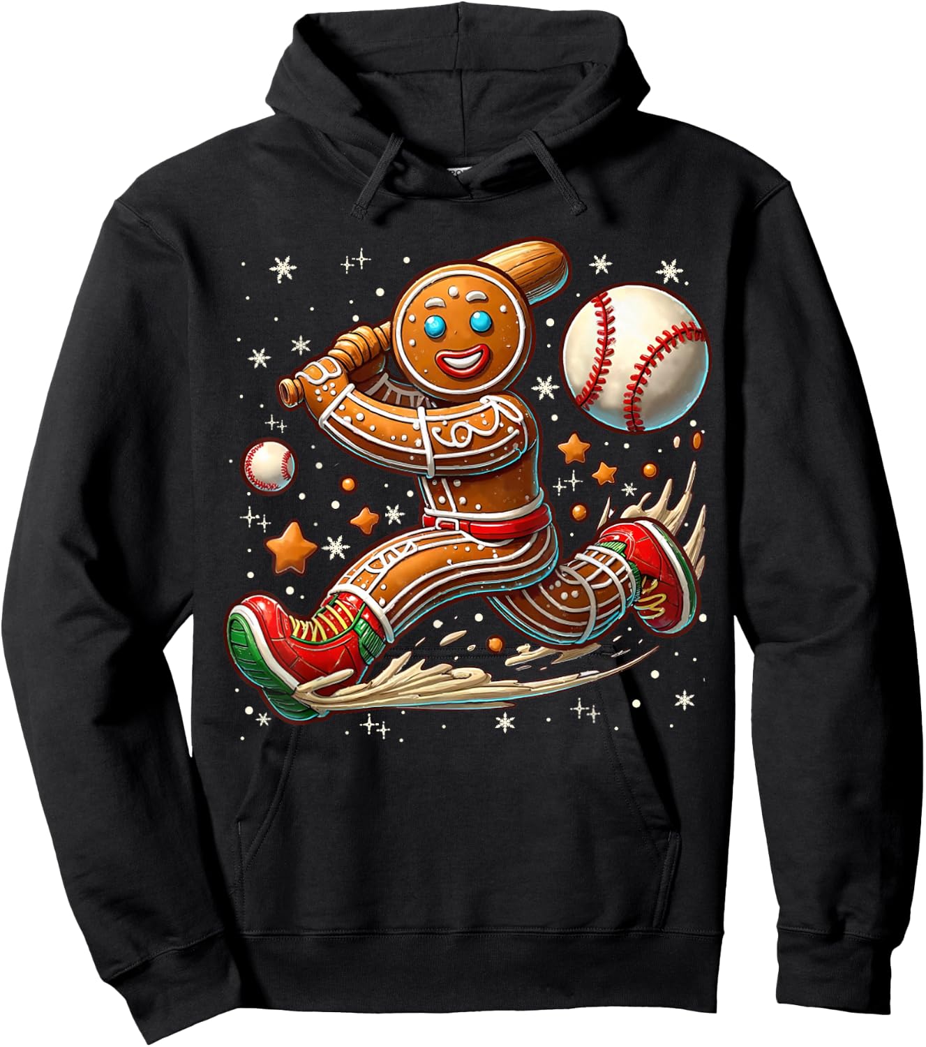 Christmas Gingerbread Man Sports Player Funny Baseball Xmas Hoodie - Hoodie | Black