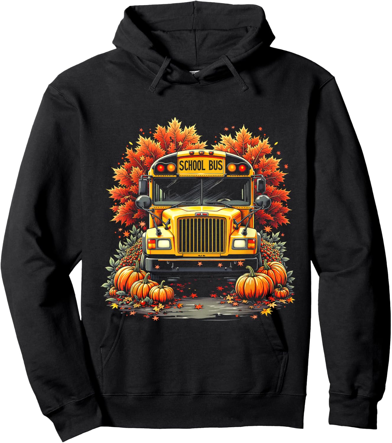 School Bus Driver Pumpkins Autumn Leaves Fall Thanksgiving Hoodie - Hoodie | Black