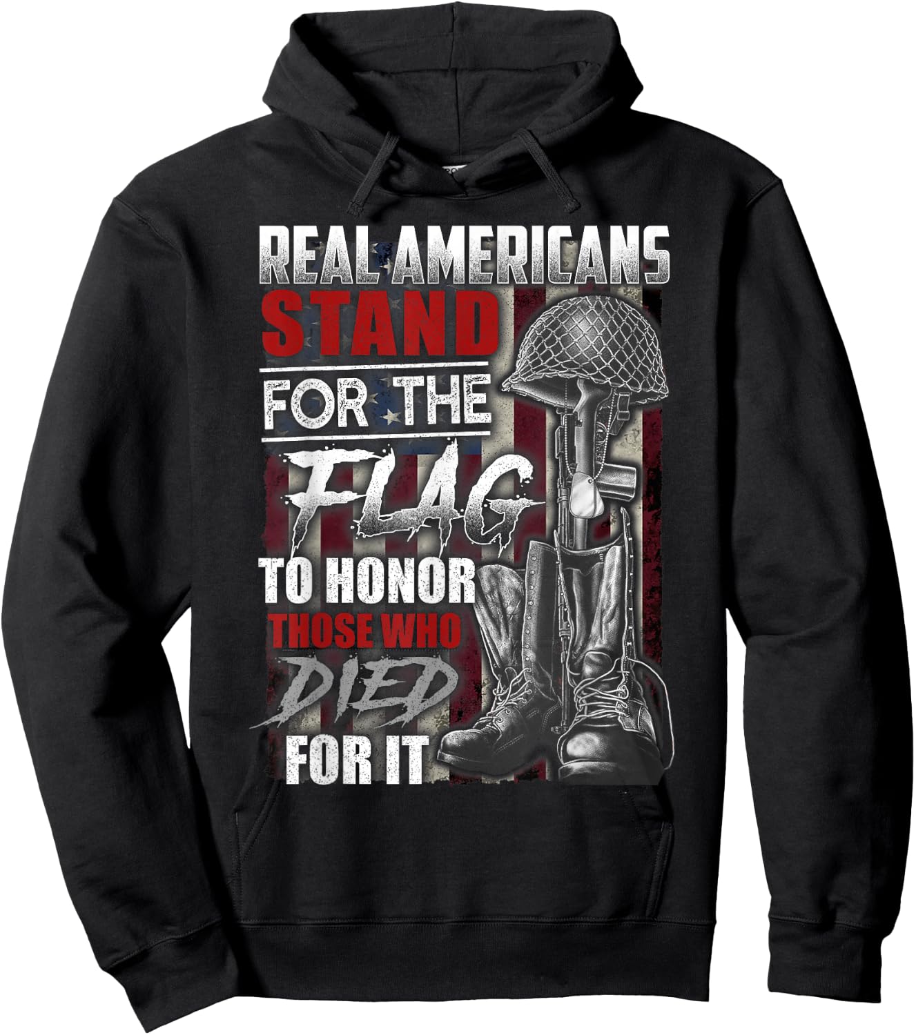 Real Americans Stand For The Flag To Honor Soldier Veteran Hoodie - Hoodie | Black