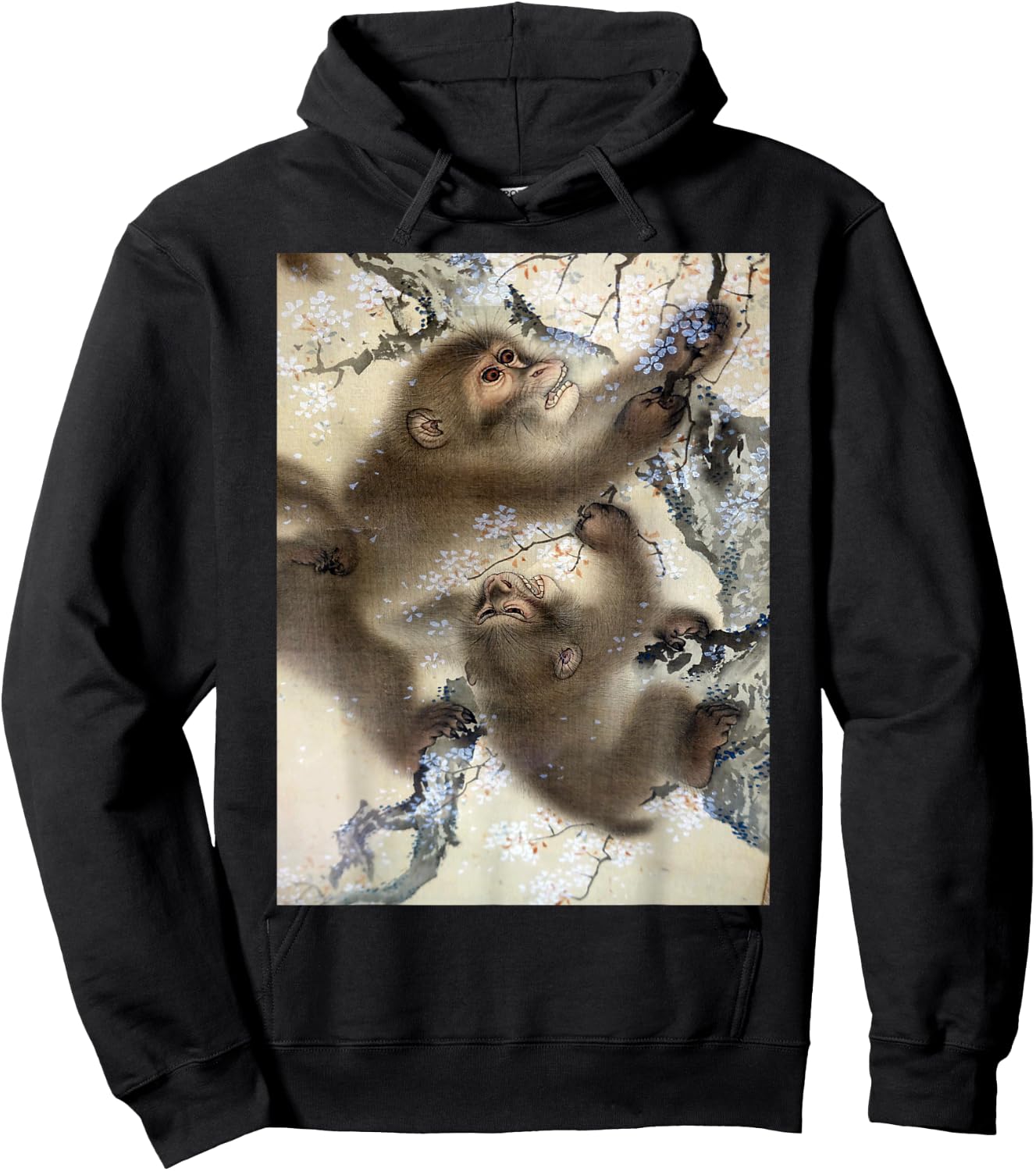 Monkeys In Cherry Blossom Tree Japanese Art Woodblock Hoodie - Hoodie | Black