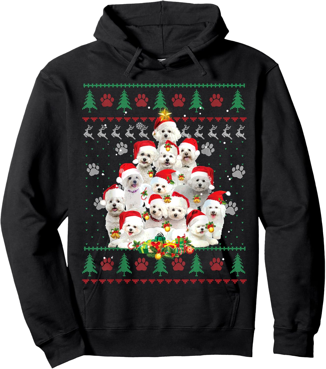 Bichon Frise Christmas Tree Santa Ugly Sweater Funny Dog Women Kids Hoodie - Hoodie | Black