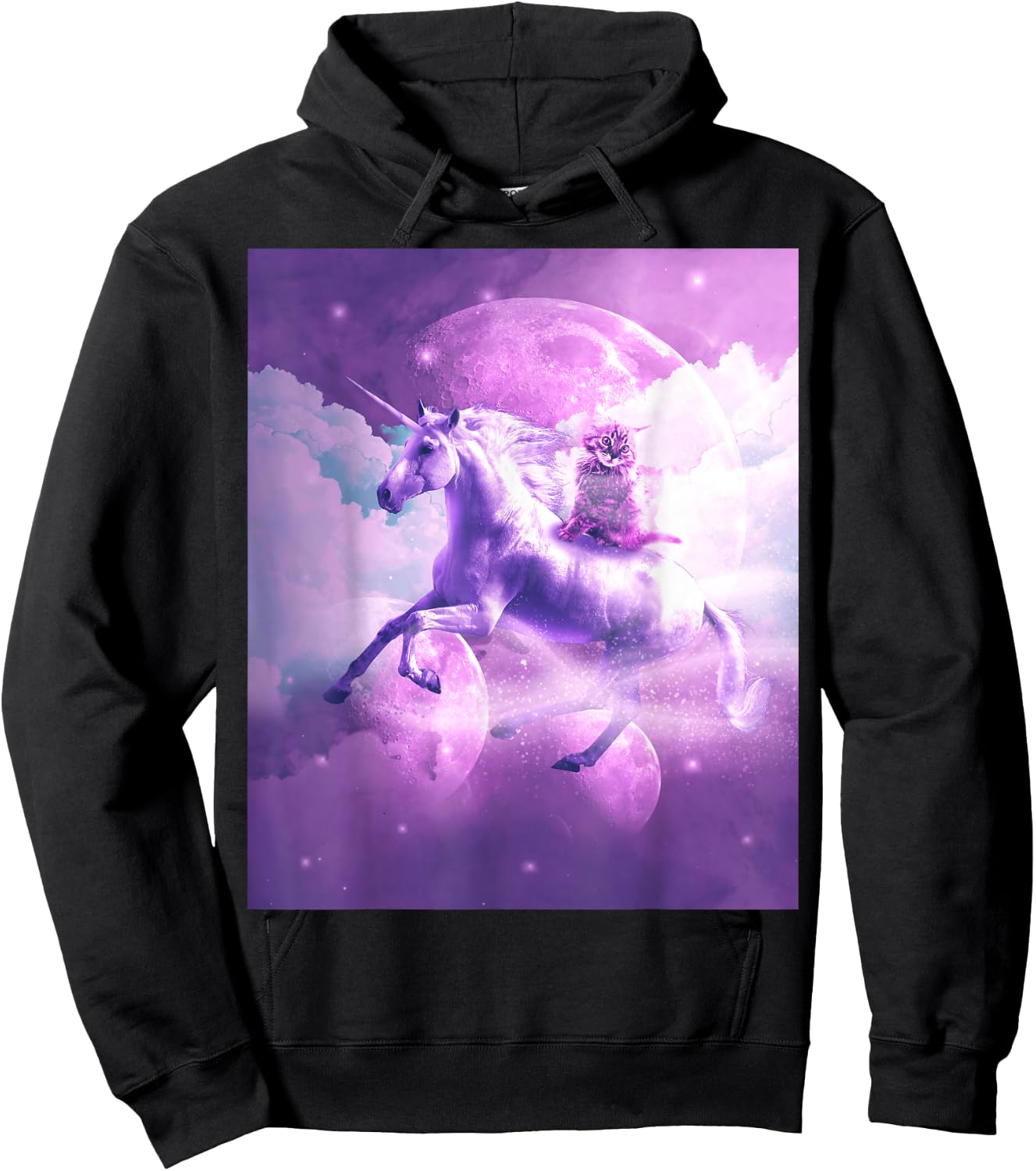 Kitty Cat Riding On Flying Space Galaxy Unicorn Hoodie - Hoodie | Black
