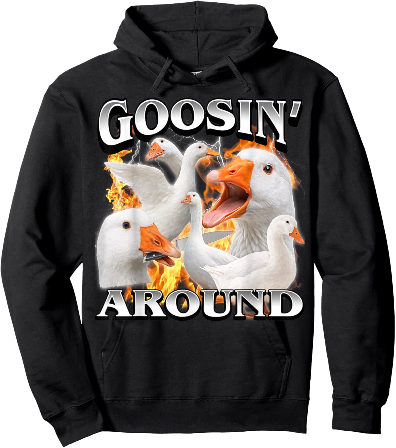 Goosing Around Funny Goose Meme Bootleg Men Women Hoodie - Hoodie | Black