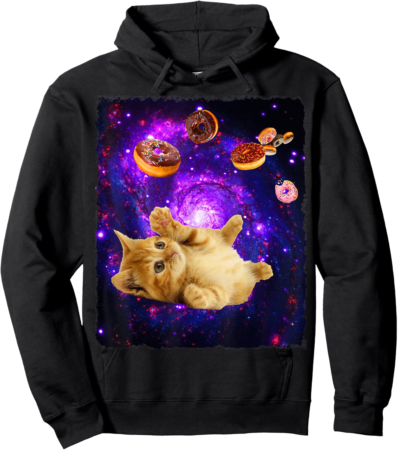 Space Cat Doughnut Shirt Super Flying Kitty Galaxy T Shirt Hoodie - Hoodie | Black
