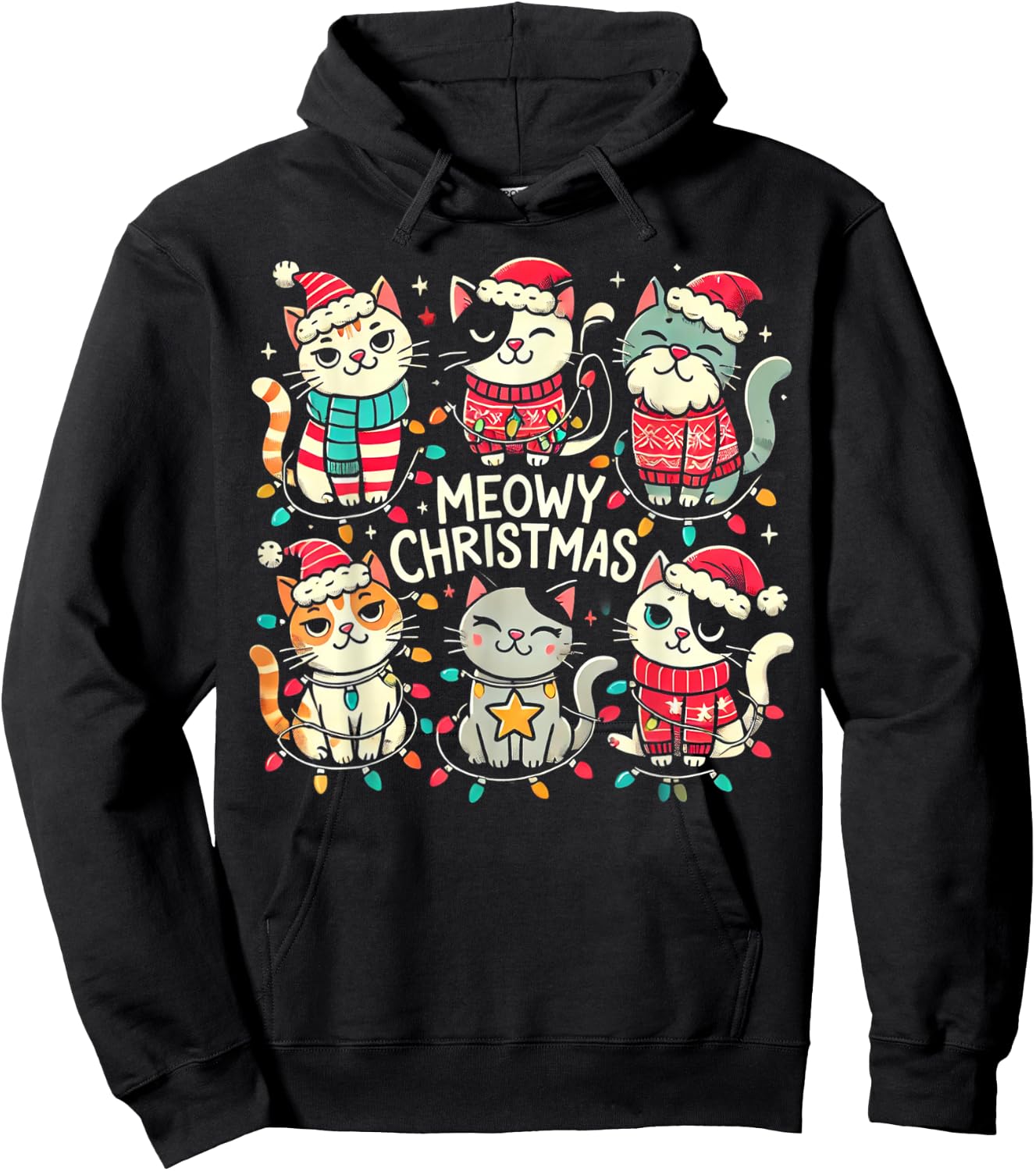Cute Christmas Cats in Festive Outfits Design with Holiday Hoodie - Hoodie | Black